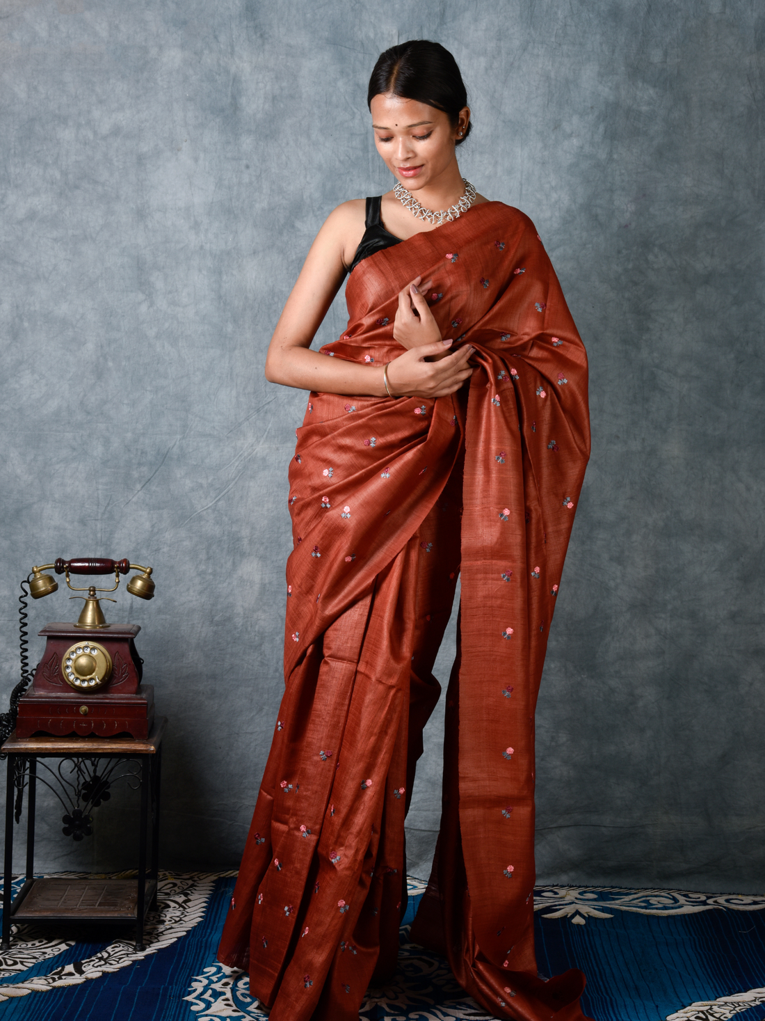 Rust Handloom Silk Tussar Saree