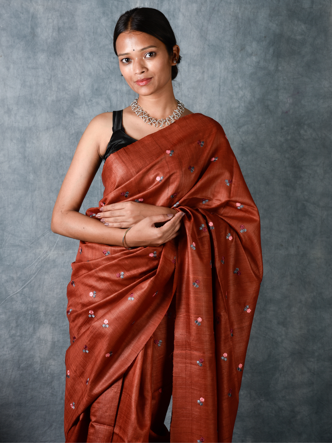 Rust Handloom Silk Tussar Saree