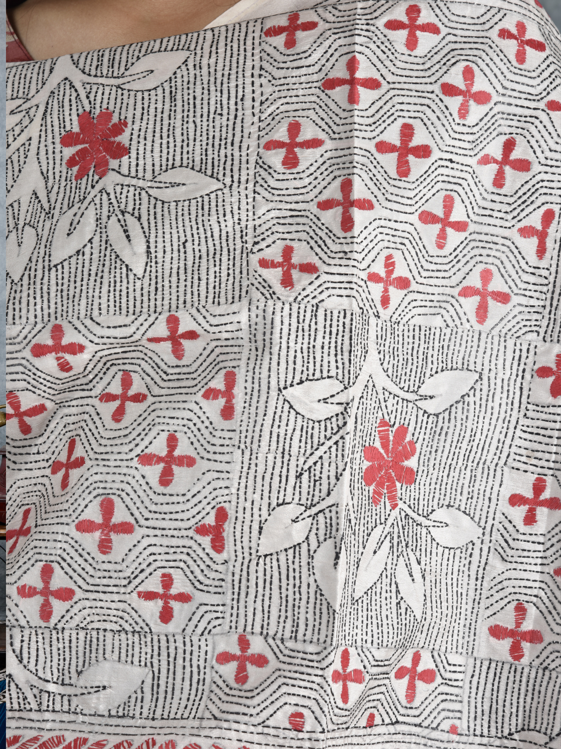 Grey Floral Hand Embroidered Stole Dupatta