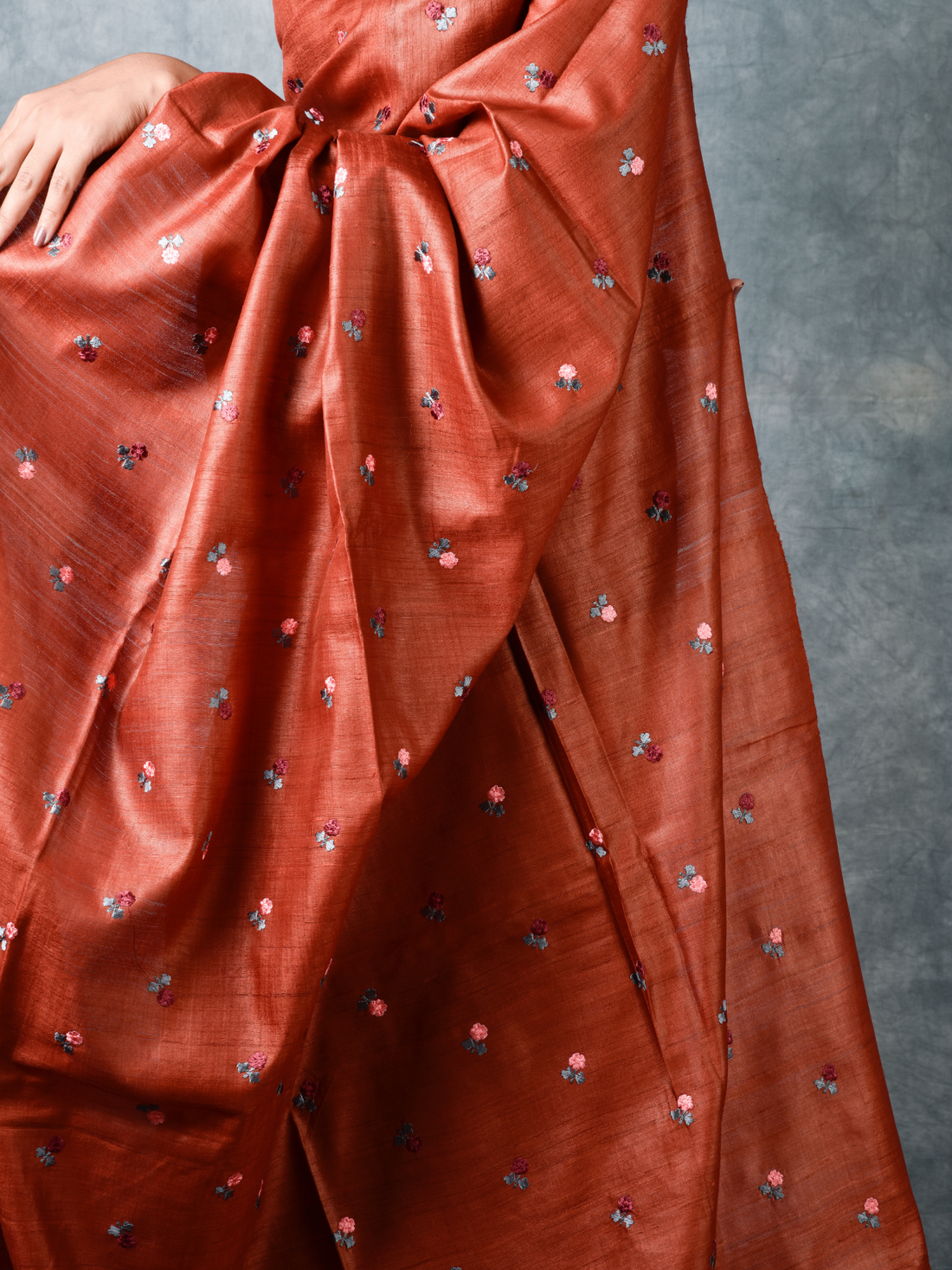 Rust Handloom Silk Tussar Saree