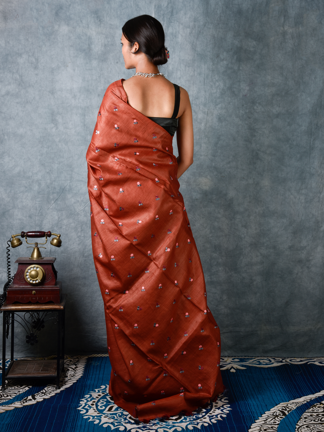 Rust Handloom Silk Tussar Saree