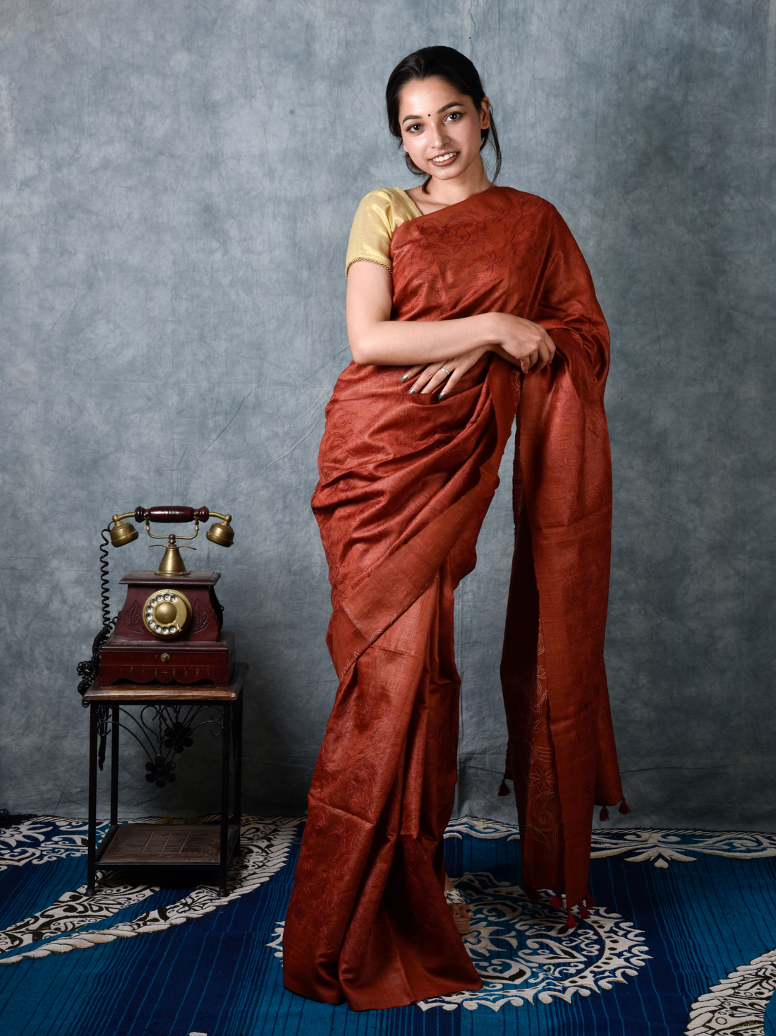 Cinnamon Handloom Tussar Silk Saree