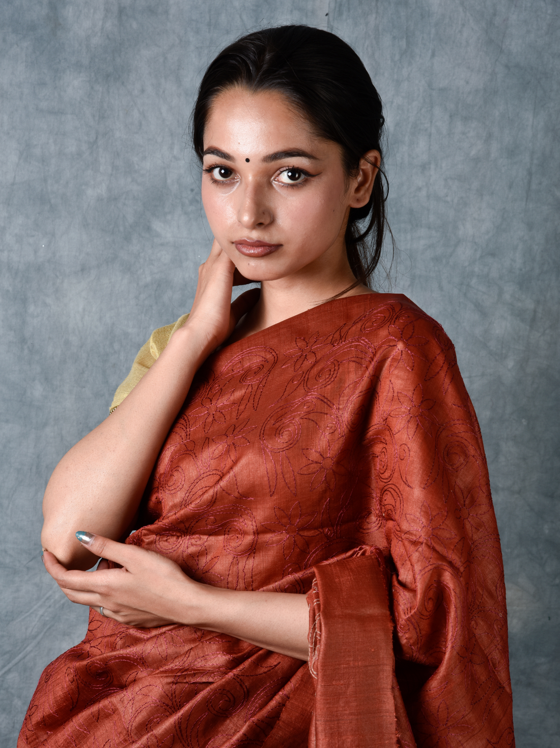Cinnamon Handloom Tussar Silk Saree