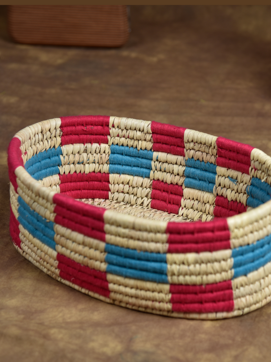 Handmade Blue & Magenta Kanshi Grass Organiser/Fruit Basket