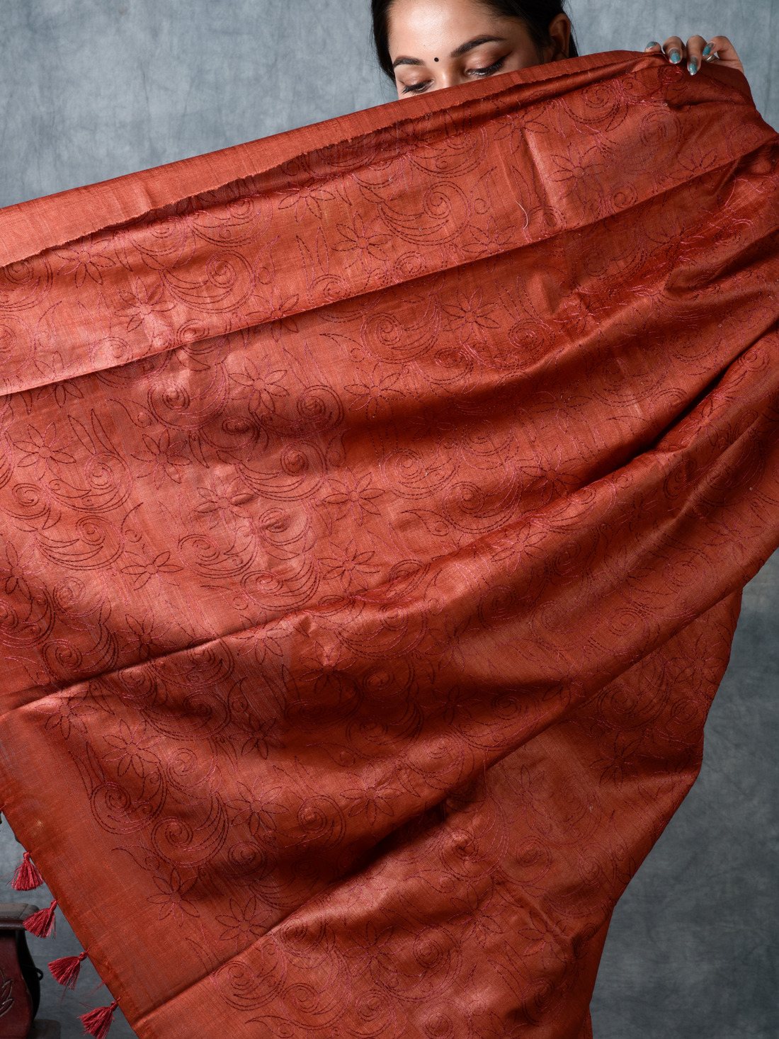 Cinnamon Handloom Tussar Silk Saree