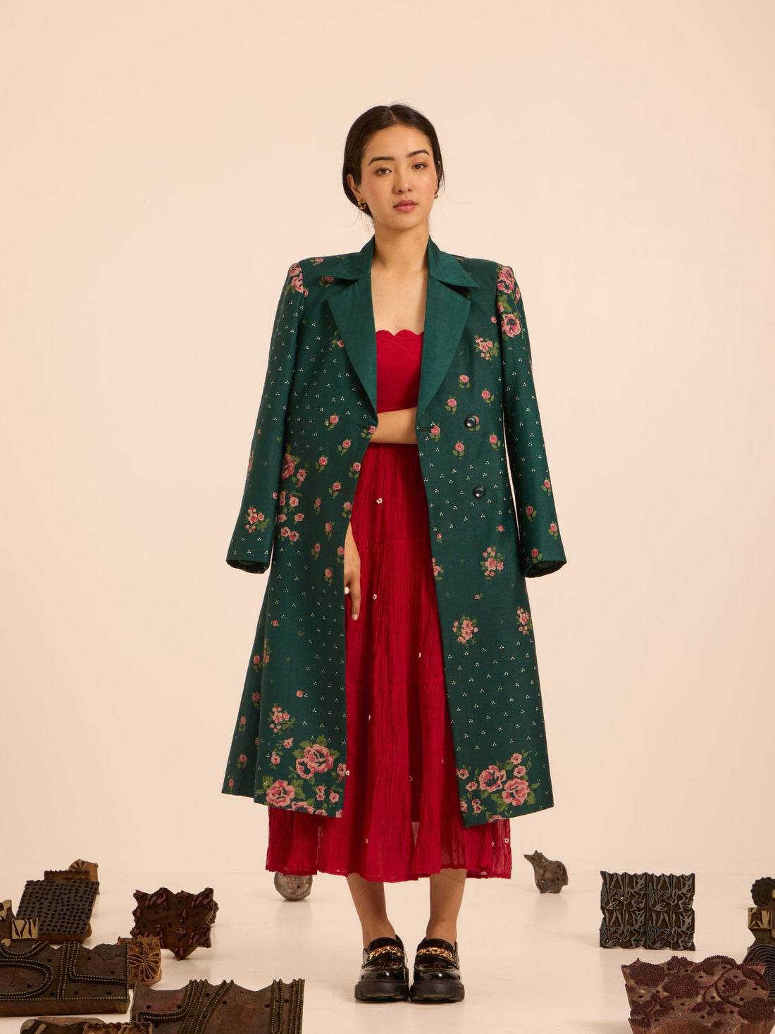 Emerald Garden Trench Coat-Relaxed Fit