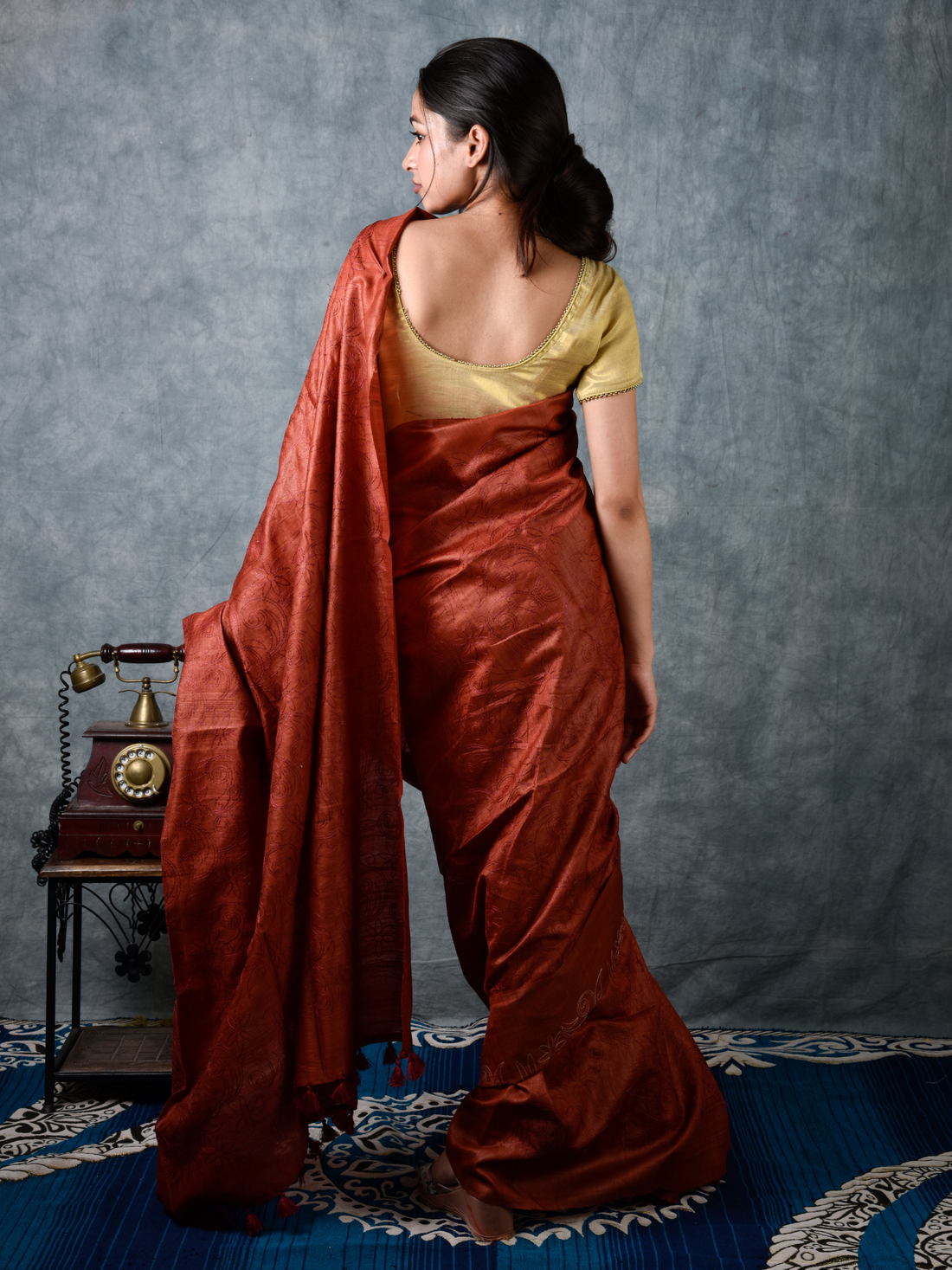 Cinnamon Handloom Tussar Silk Saree