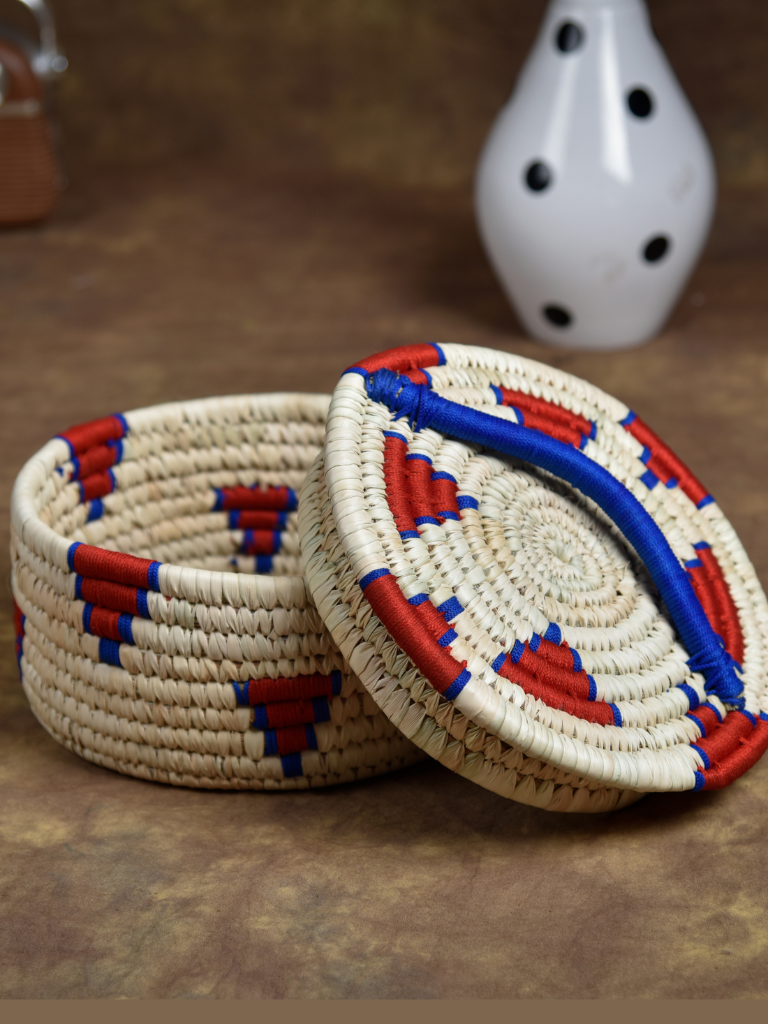 Kraftribe Kanshi Red & Blue Chapati Box/Storage Box