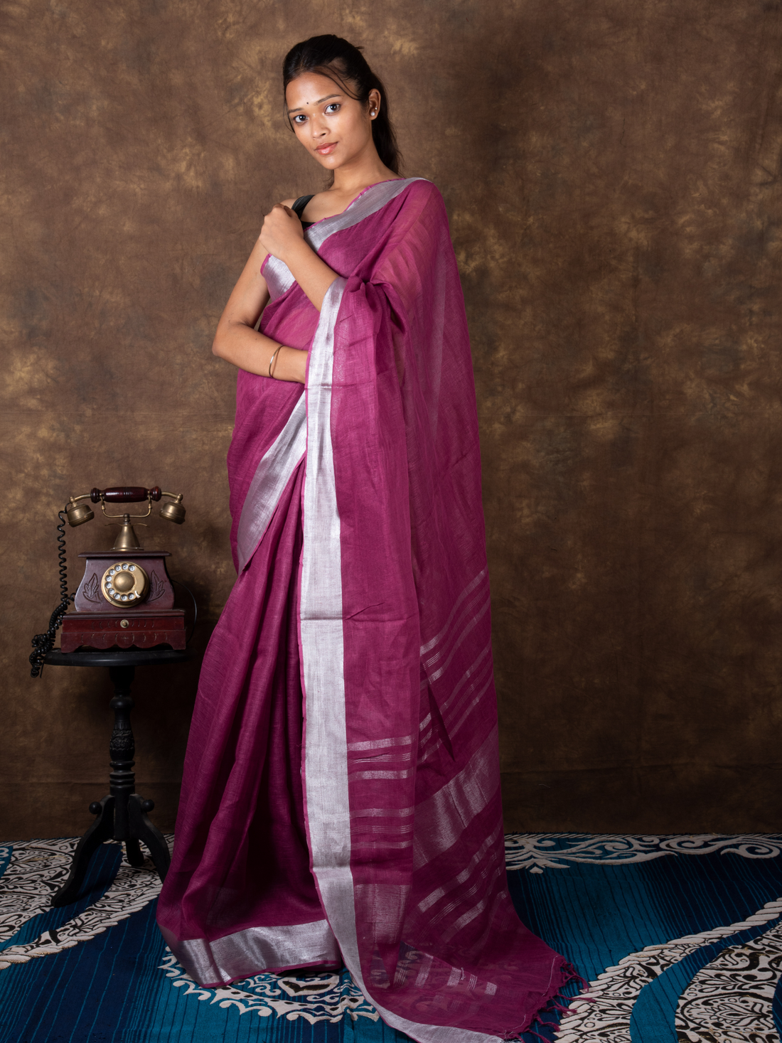 Handloom Rosy Shallot Linen Saree