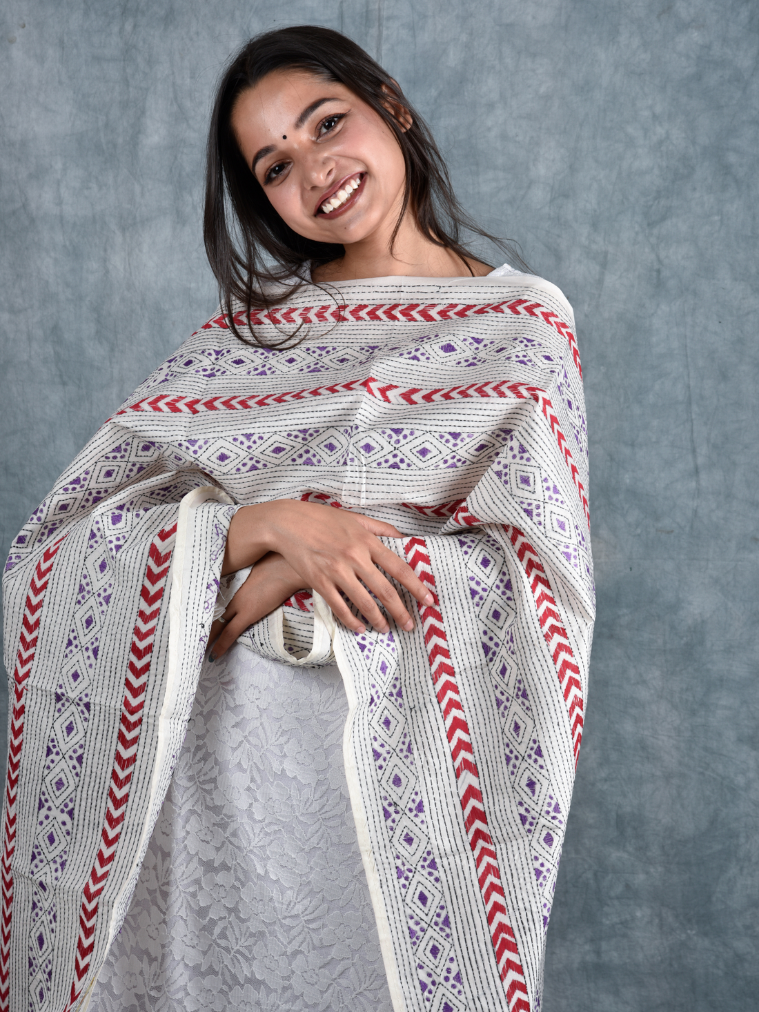 Ruby Orchid Hand Embroidered Stole/Dupatta