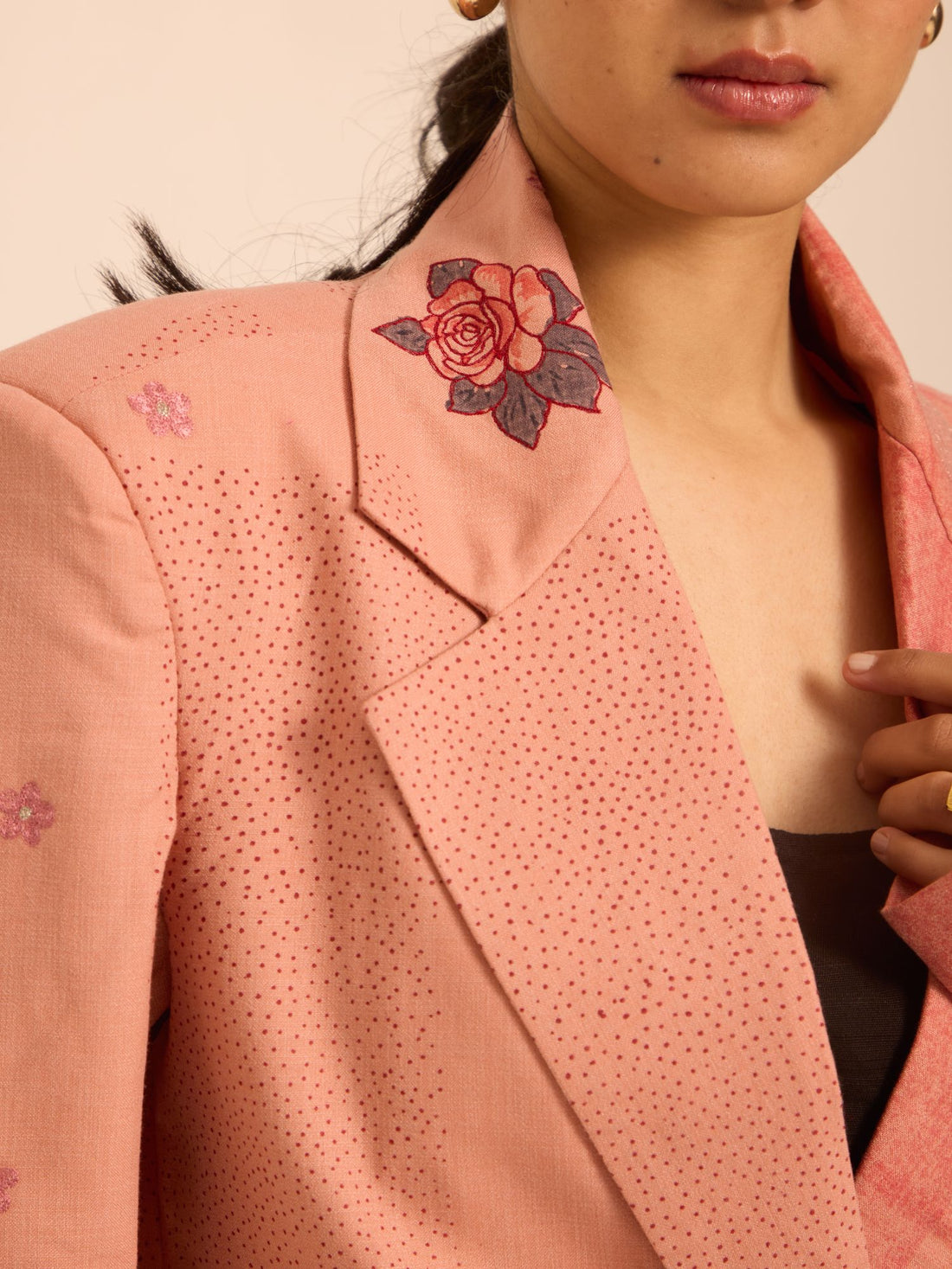 Vintage Rose Tie -Up BLazer-Loose Fit