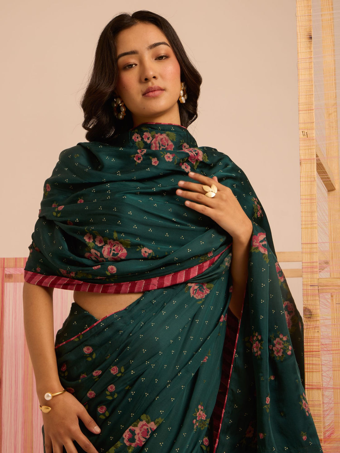 Panna Linen Satin Pre-Stiched Saree