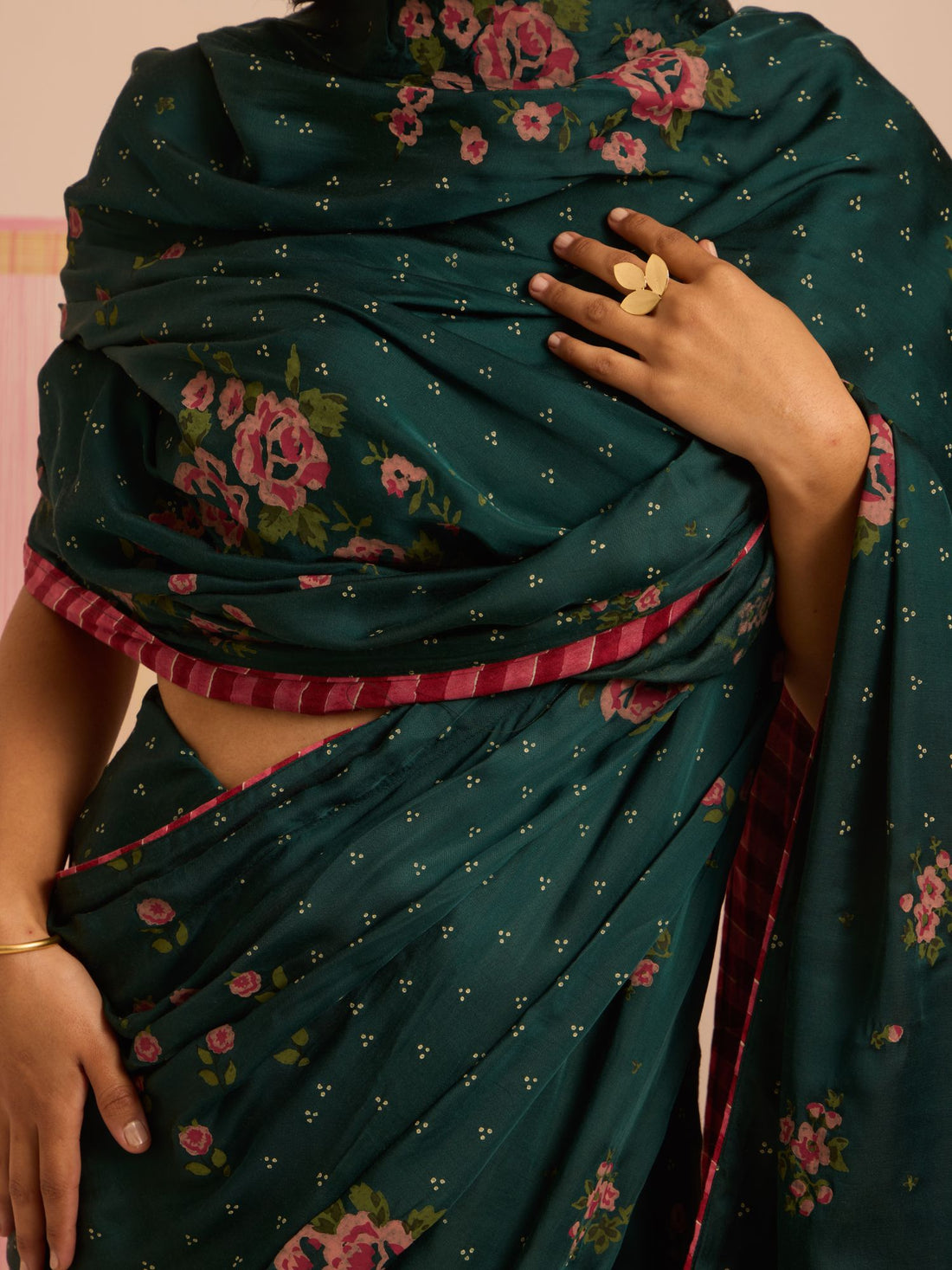 Panna Linen Satin Pre-Stiched Saree