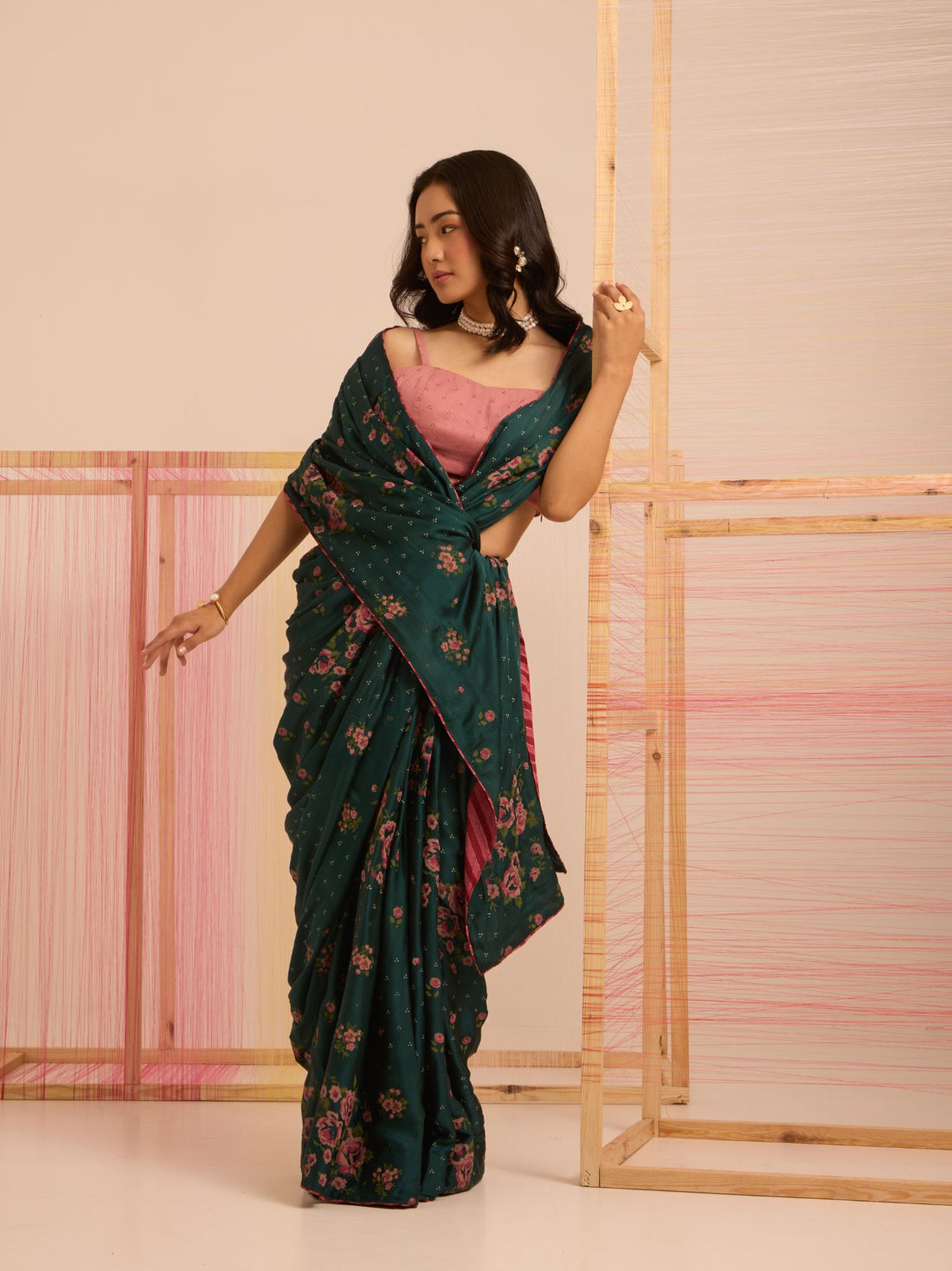 Panna Linen Satin Pre-Stiched Saree