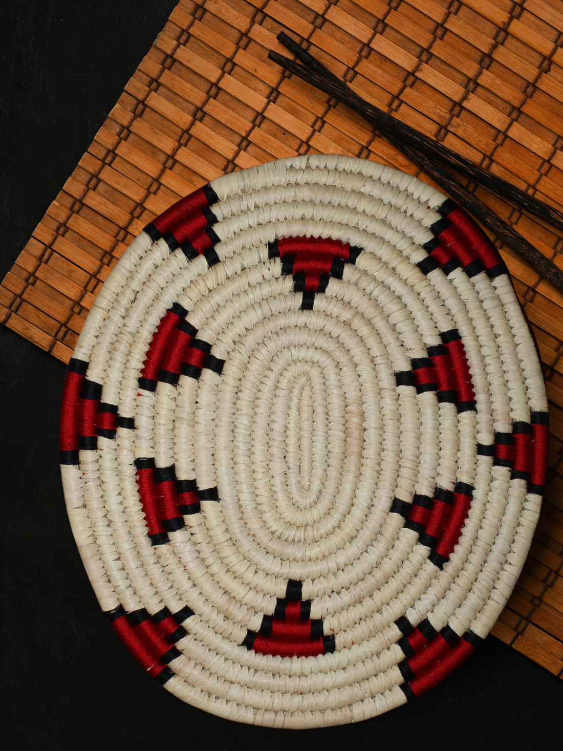 Red Motif Handmade Kanshi Grass Mat(Single)