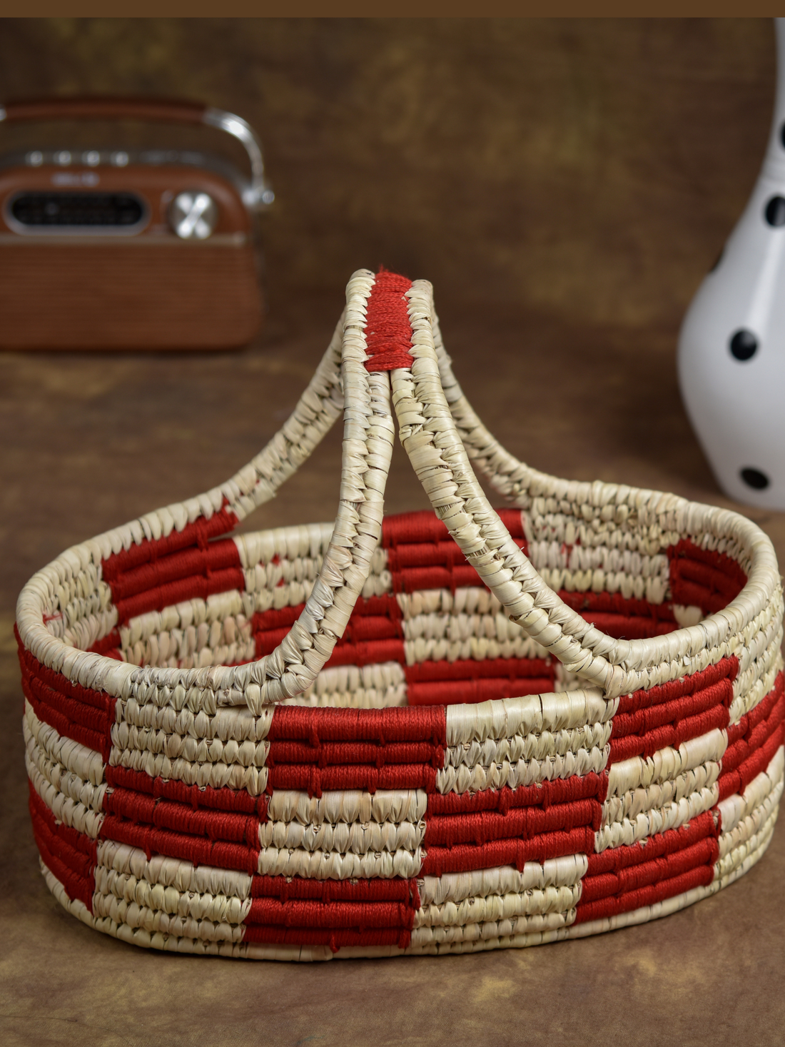 Red Solid Shape Basket with Handle