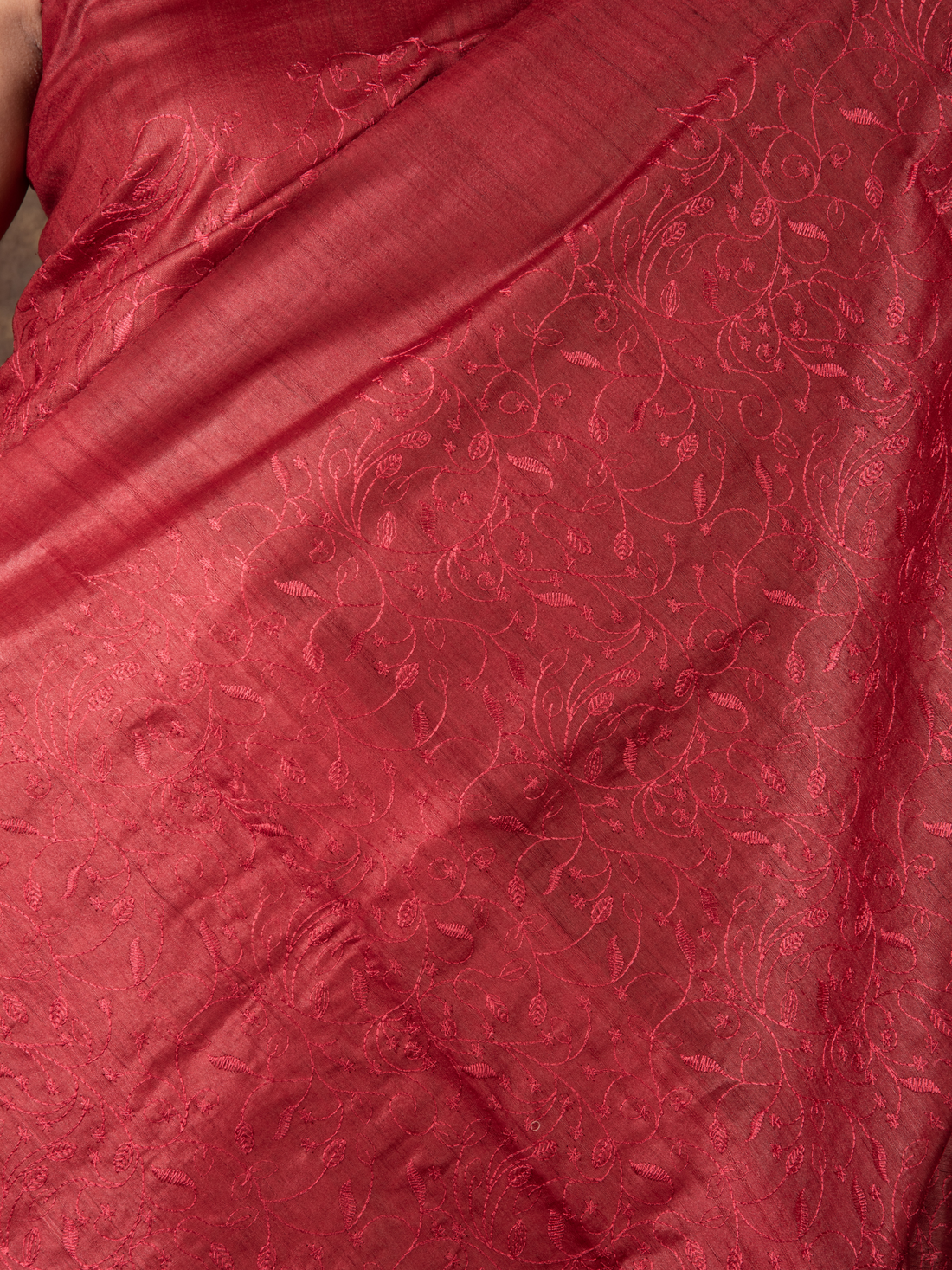 Pure Handloom Brick Red Tussar Silk Saree