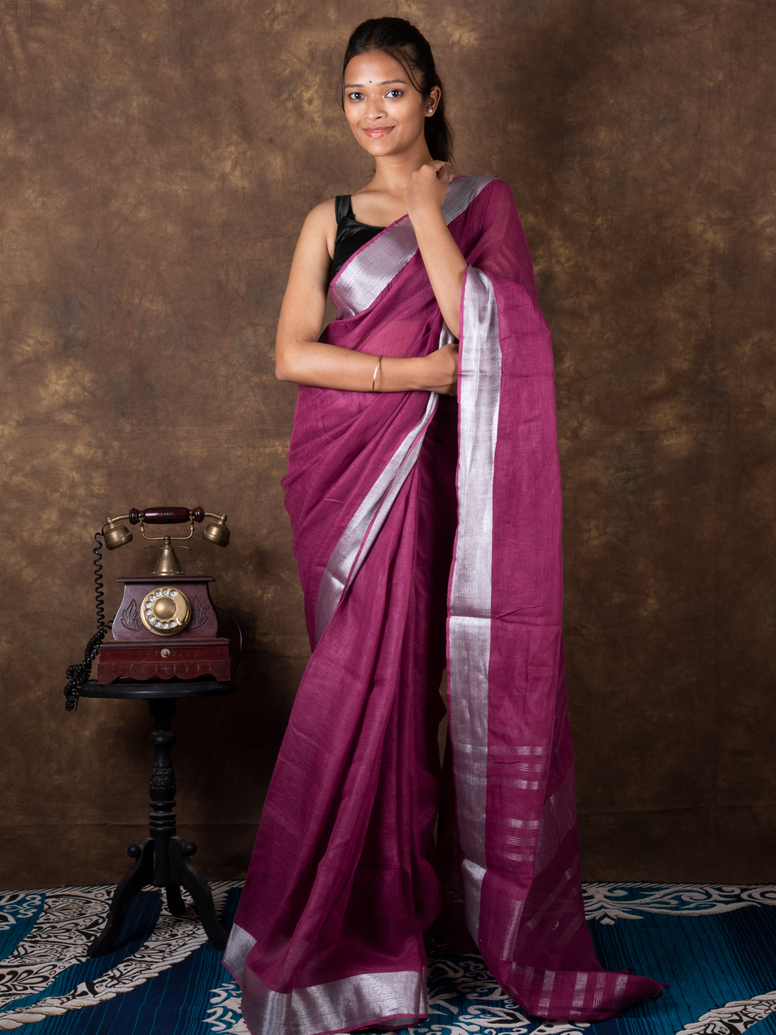 Handloom Rosy Shallot Linen Saree