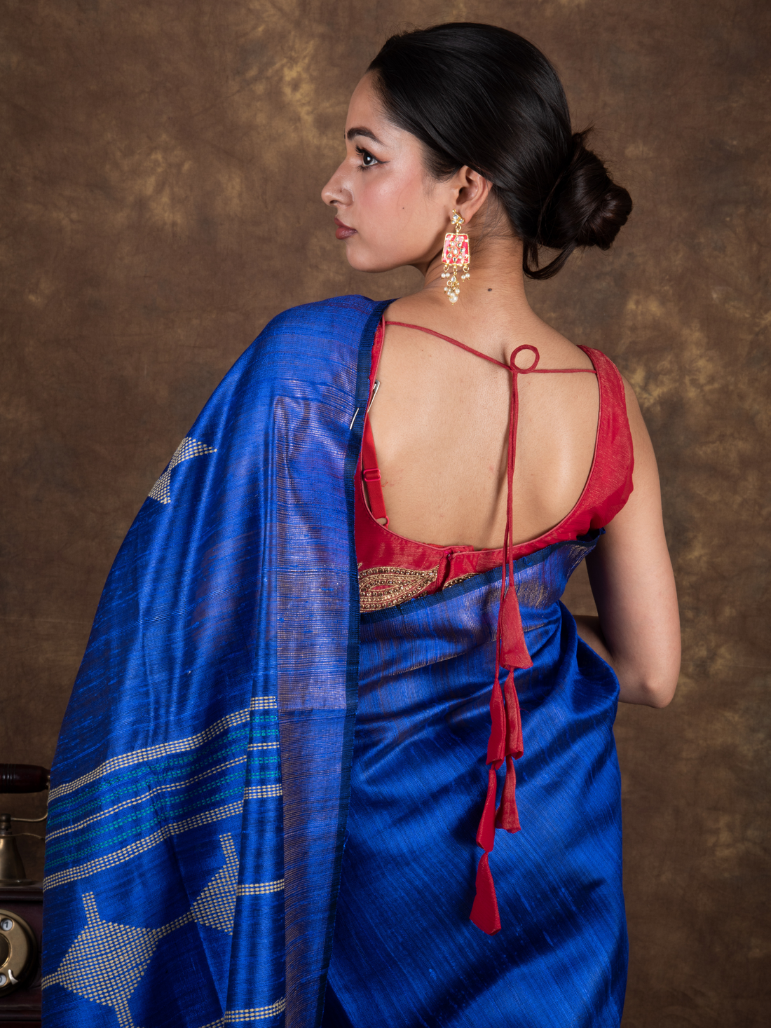 Pure Mulberry Dupion Handloom Indigo Silk Saree