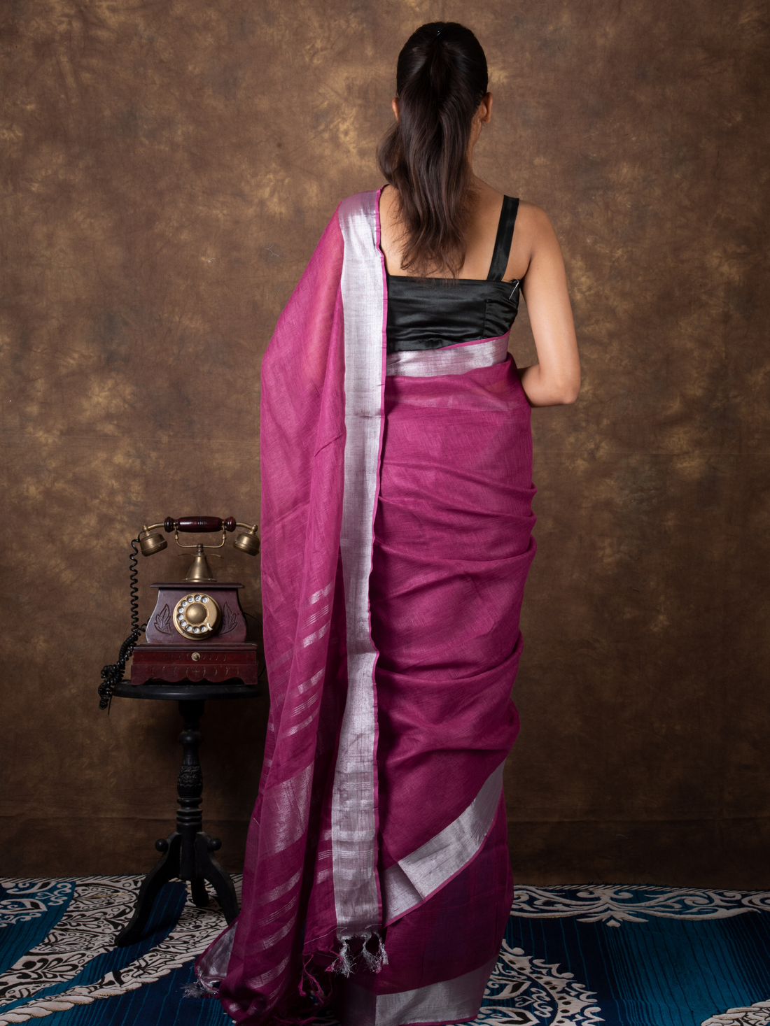 Handloom Rosy Shallot Linen Saree