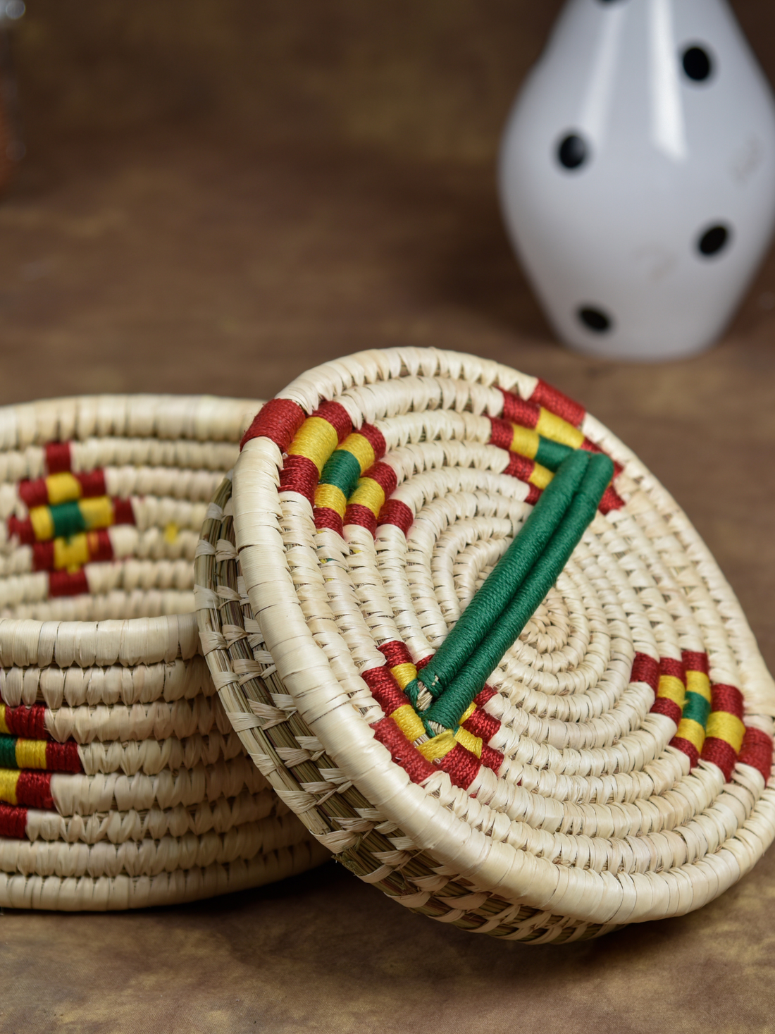 Kraftribe Handmade Kanshi Grass Chapati Box/Storage Box(Multicolour)