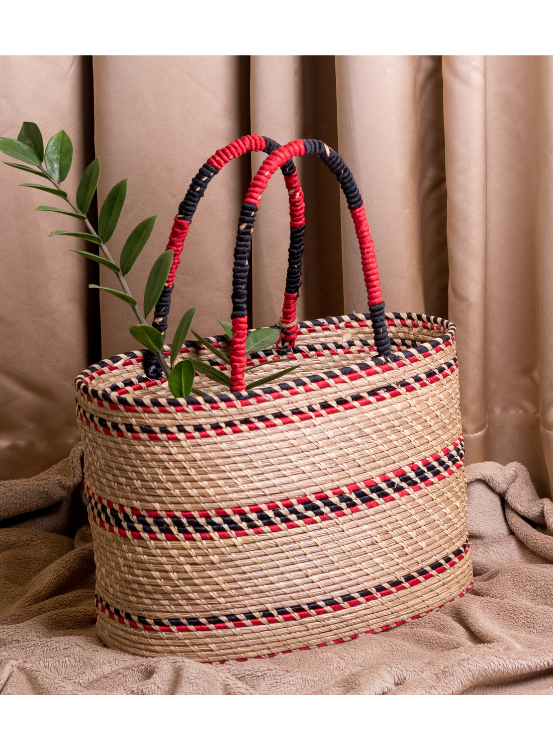 Woven Picnic Basket Red and Black