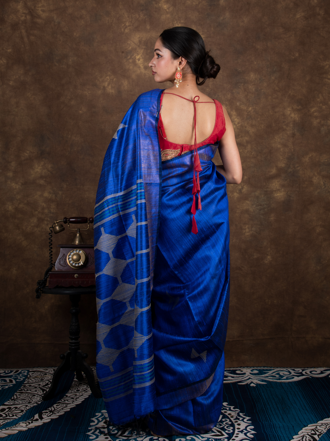 Pure Mulberry Dupion Handloom Indigo Silk Saree