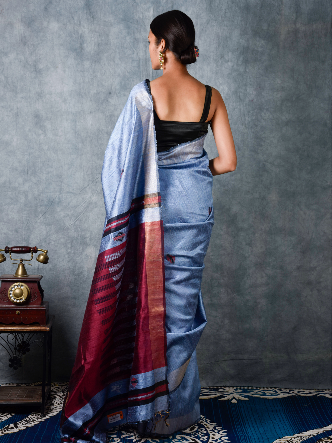 Mulberry Dupion Pure Handloom Crimson Blue Silk Saree