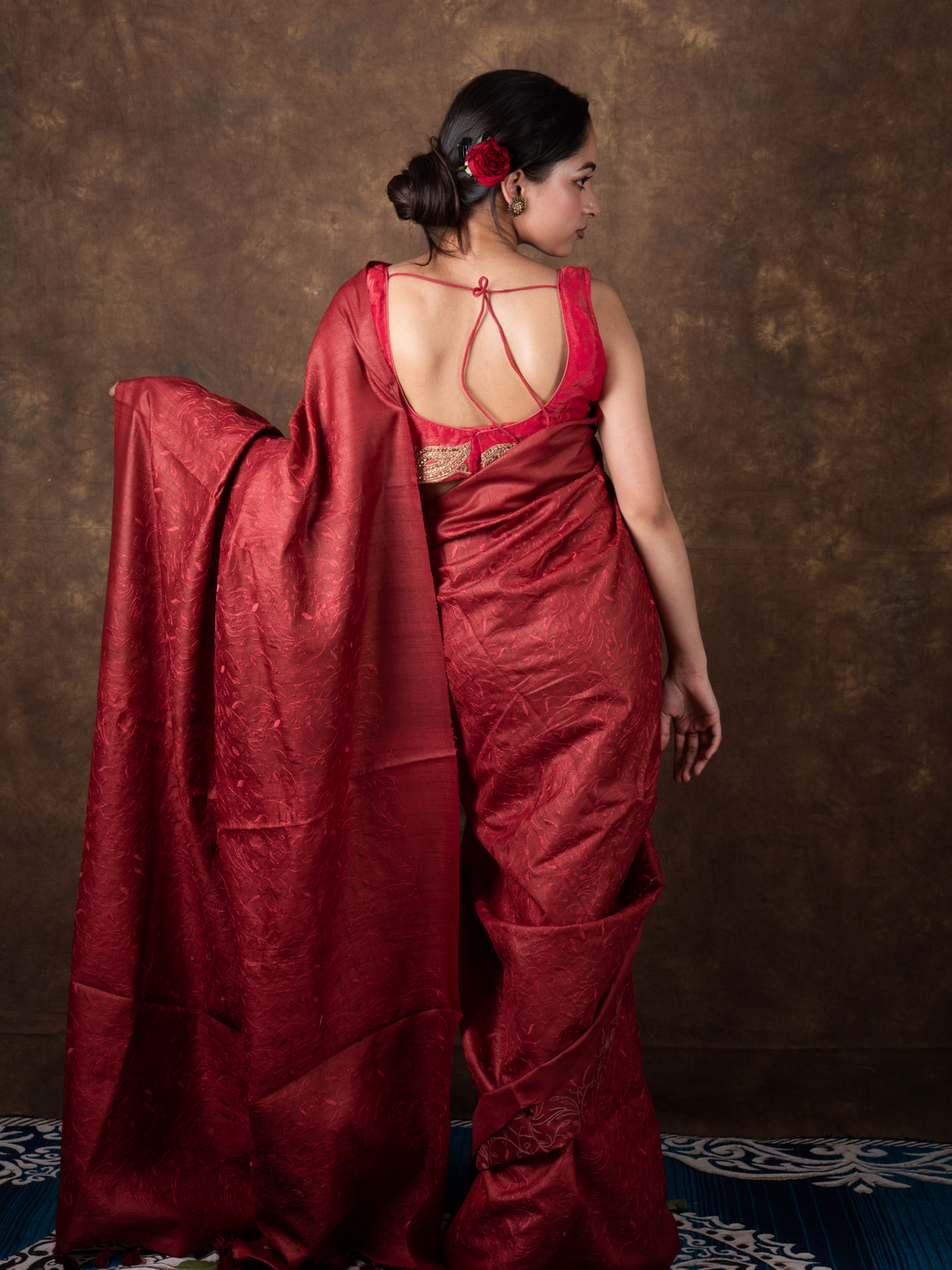 Pure Handloom Brick Red Tussar Silk Saree