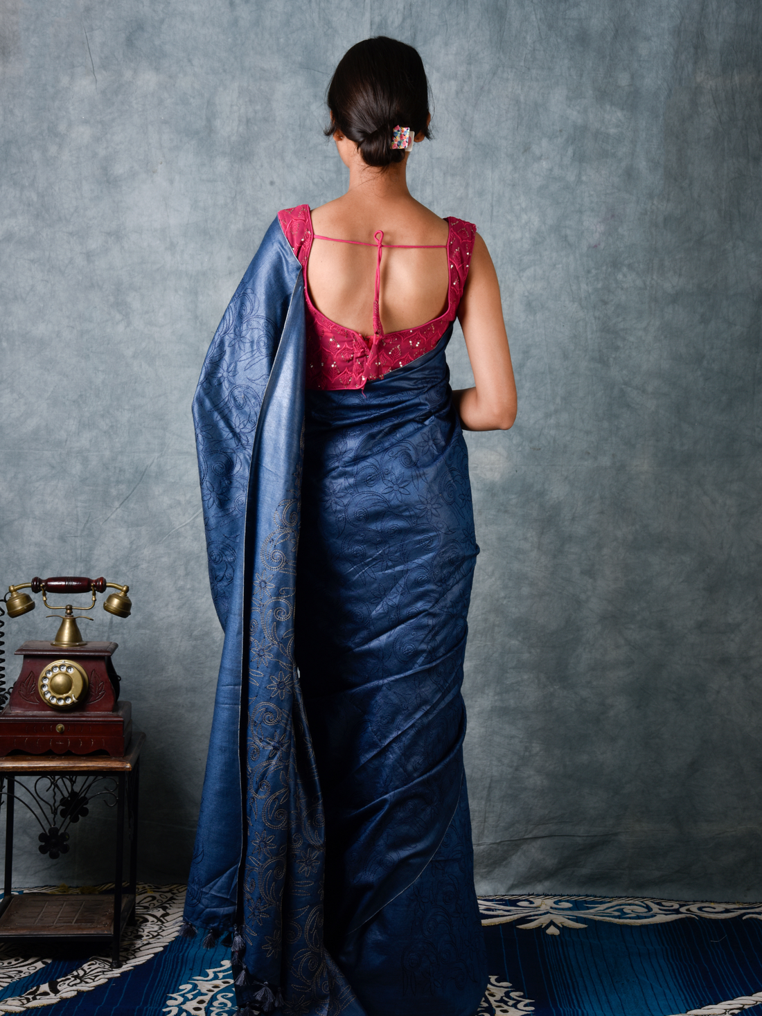 Jade Handloom Star Motif Tussar Silk Saree