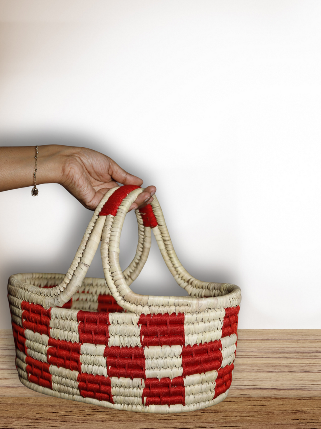 Red Solid Shape Basket with Handle