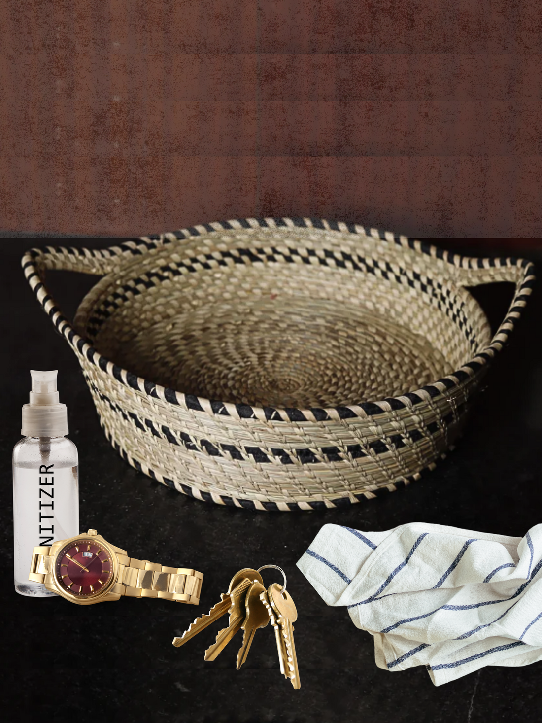 Handmade Kanshi Grass & Palm Leaves Storage Basket