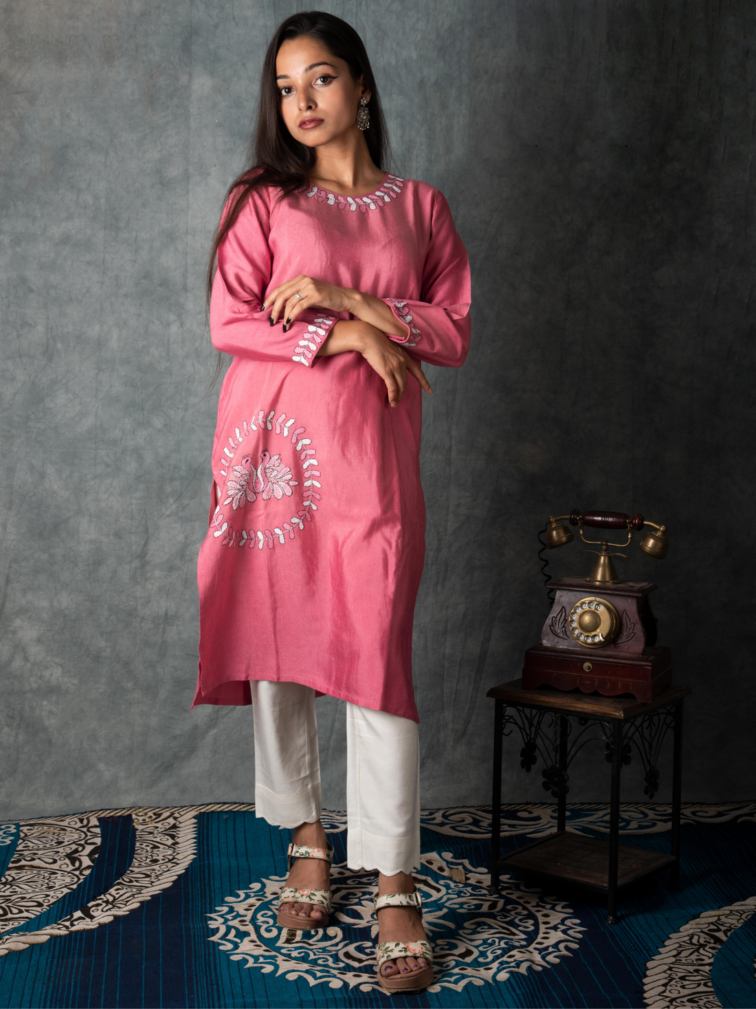 Pink and White Kurta
