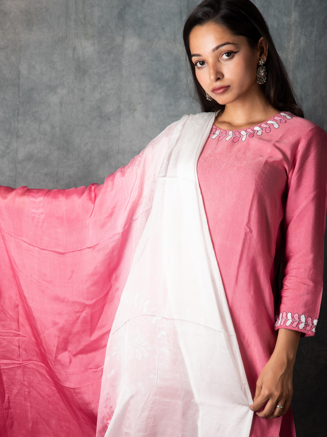 Pink and White Kurta