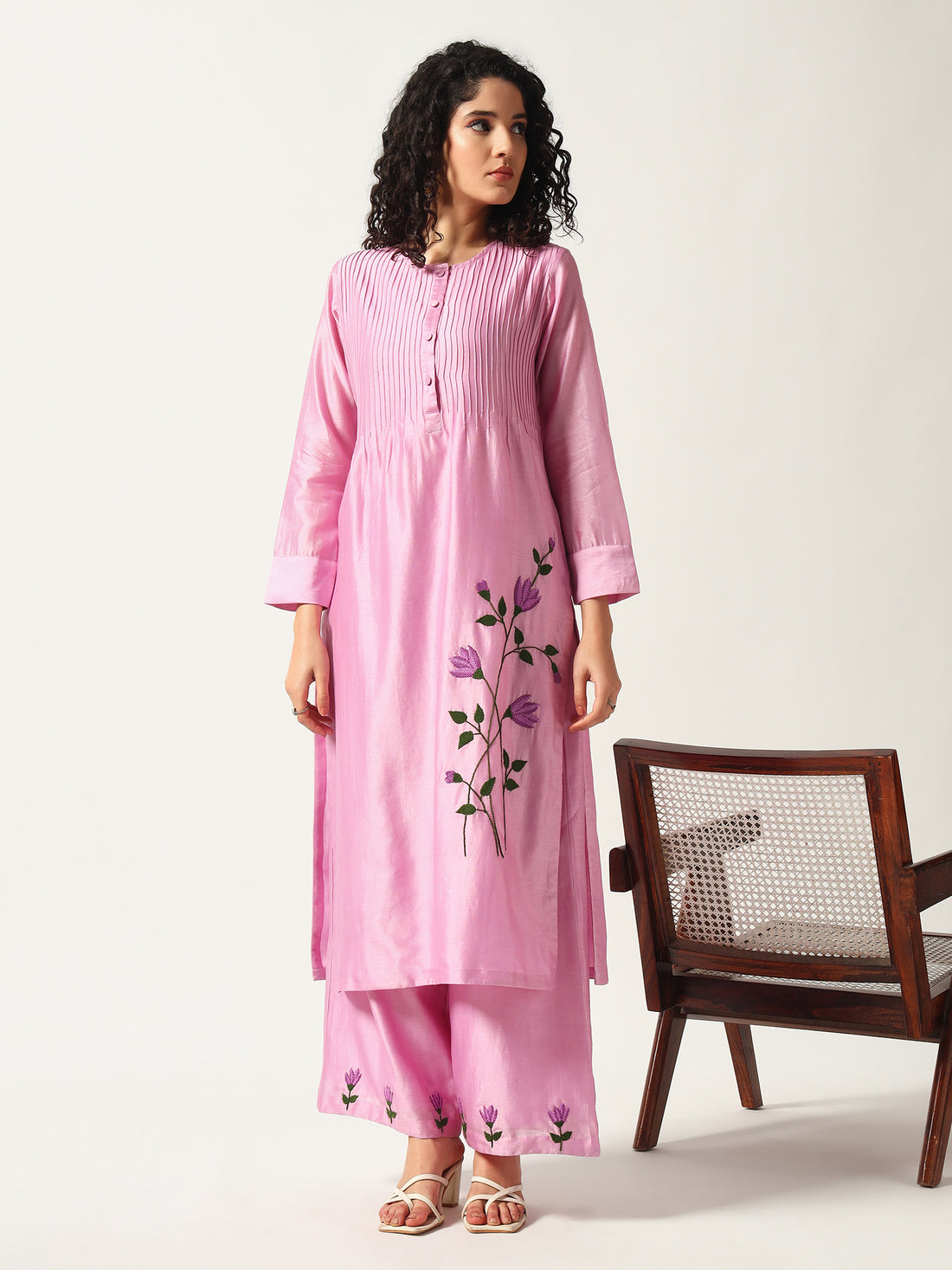 Gulaabi Chanderi Kurta Set