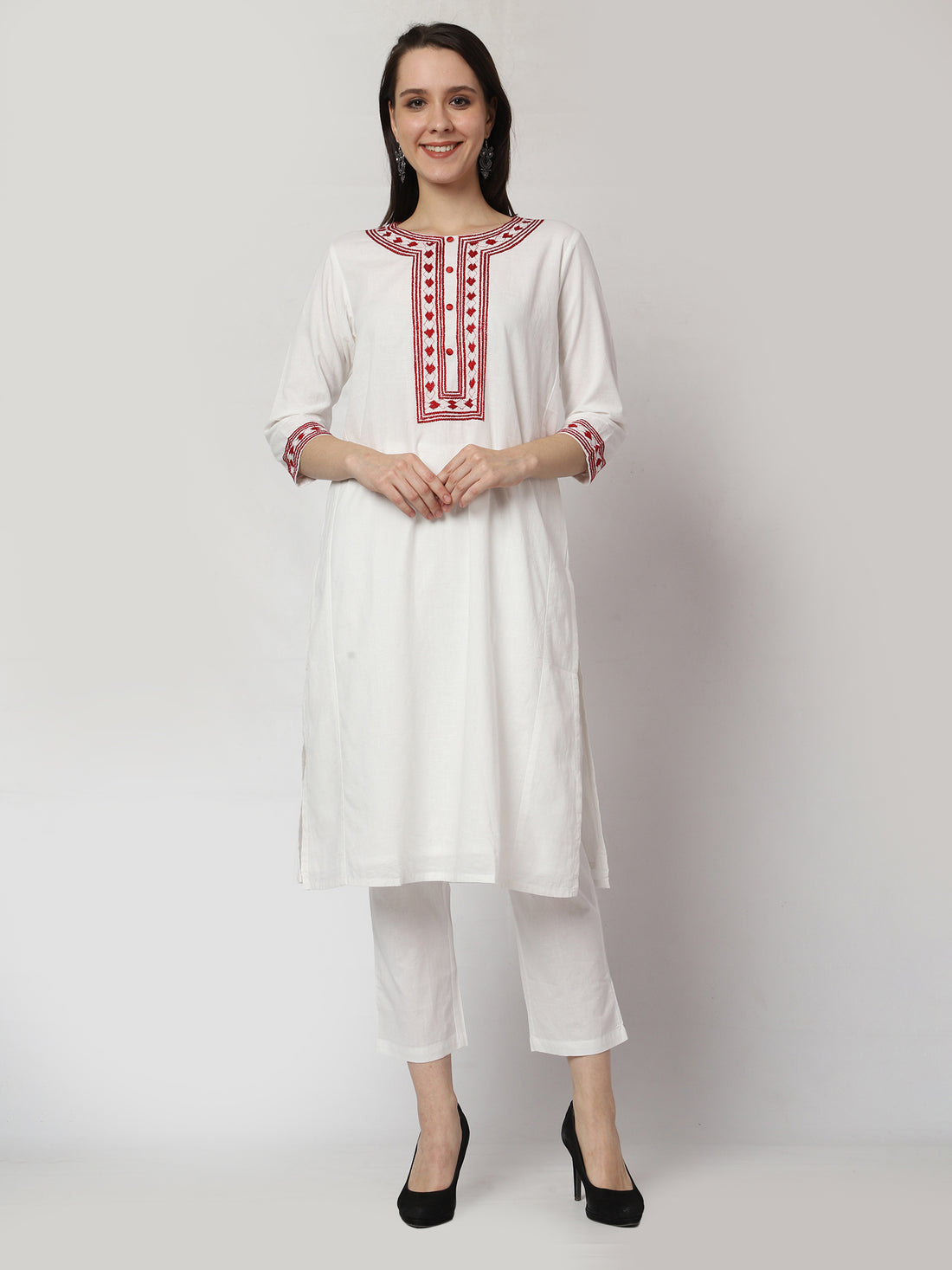 Crimson Hearts Hand Embroidered Kurta Set
