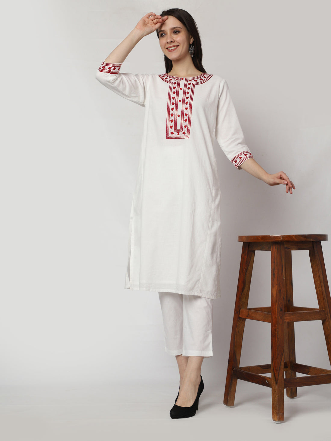 Crimson Hearts Hand Embroidered Kurta Set
