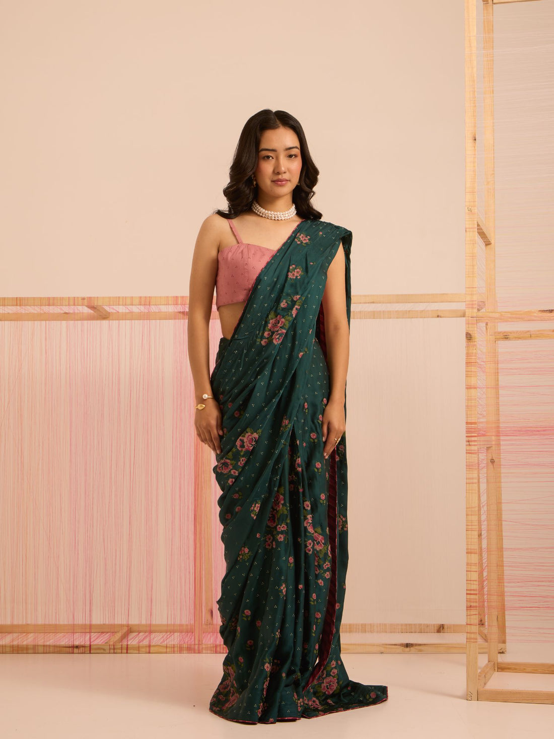 Panna Linen Satin Pre-Stiched Saree