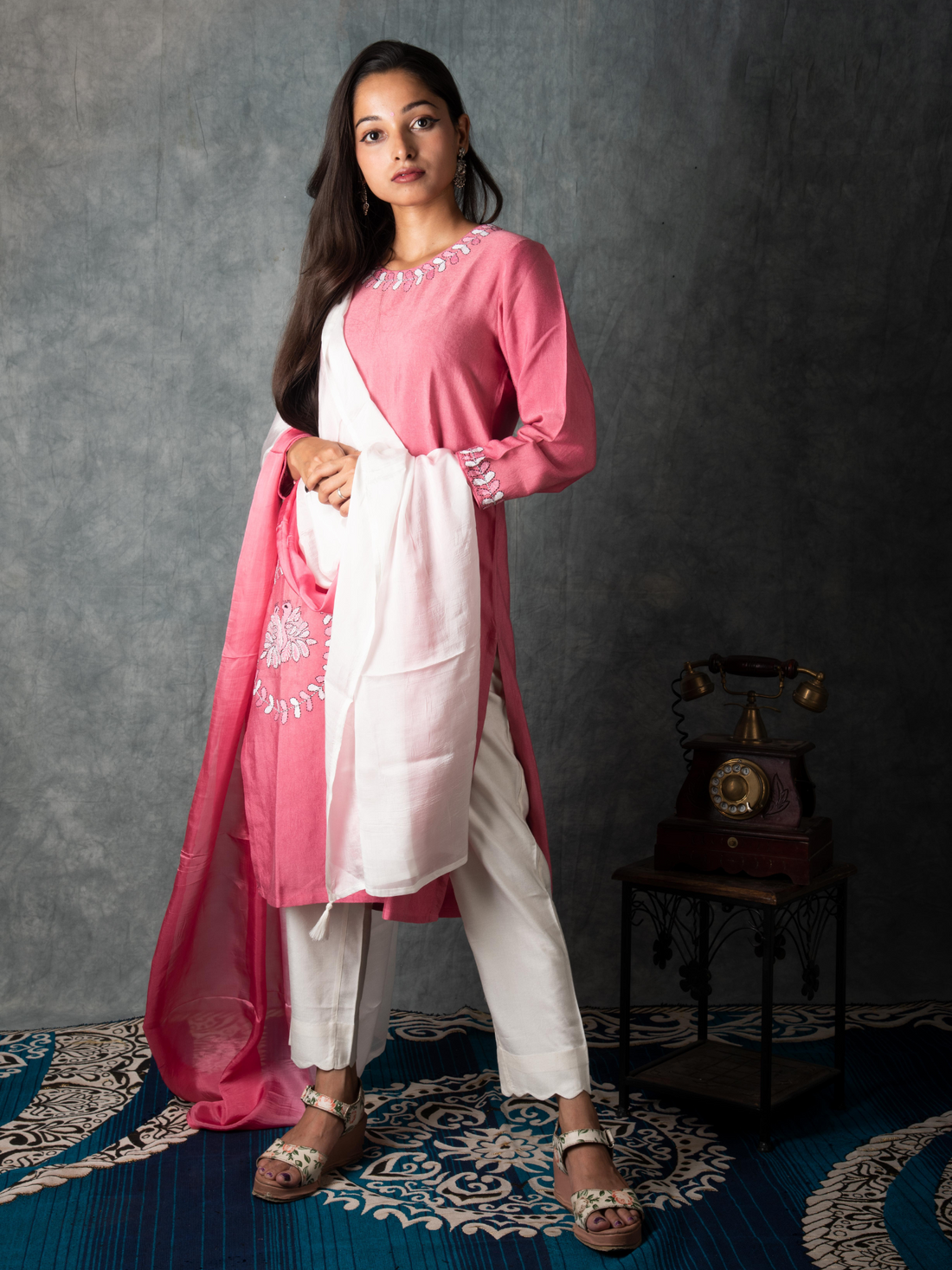 Pink and White Kurta