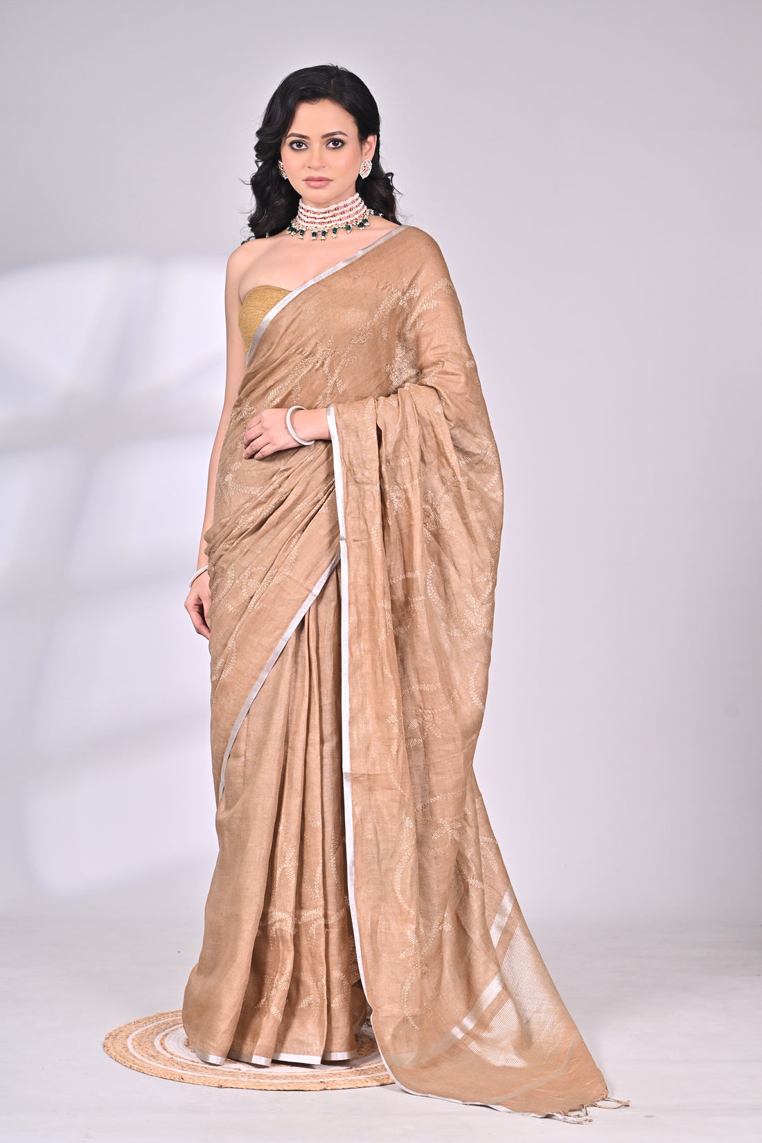Beige Linen Saree