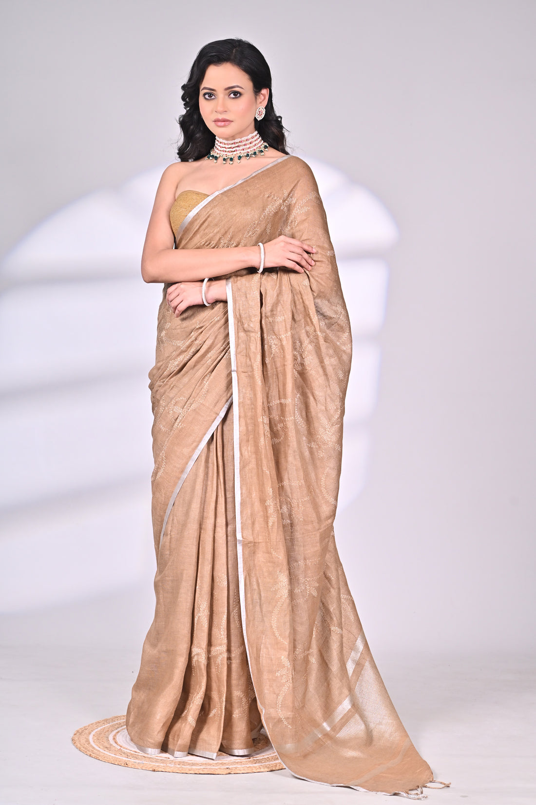 Beige Linen Saree
