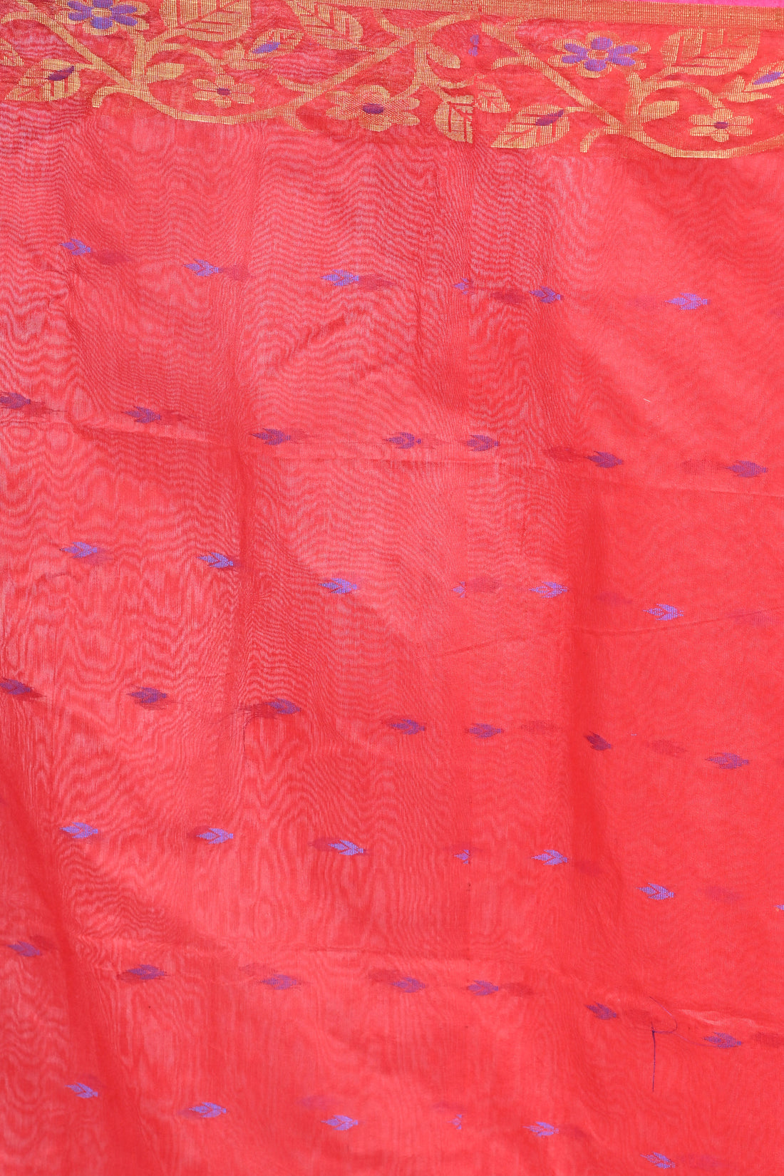 Red Cotton Silk Saree with Zari Border and Floral Motifs