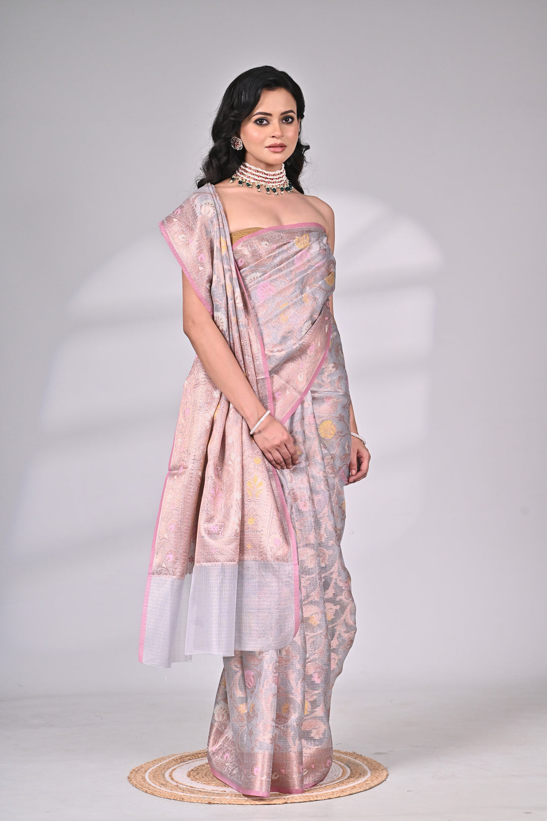 Pastel Kota Silk Saree with Intricate Weave