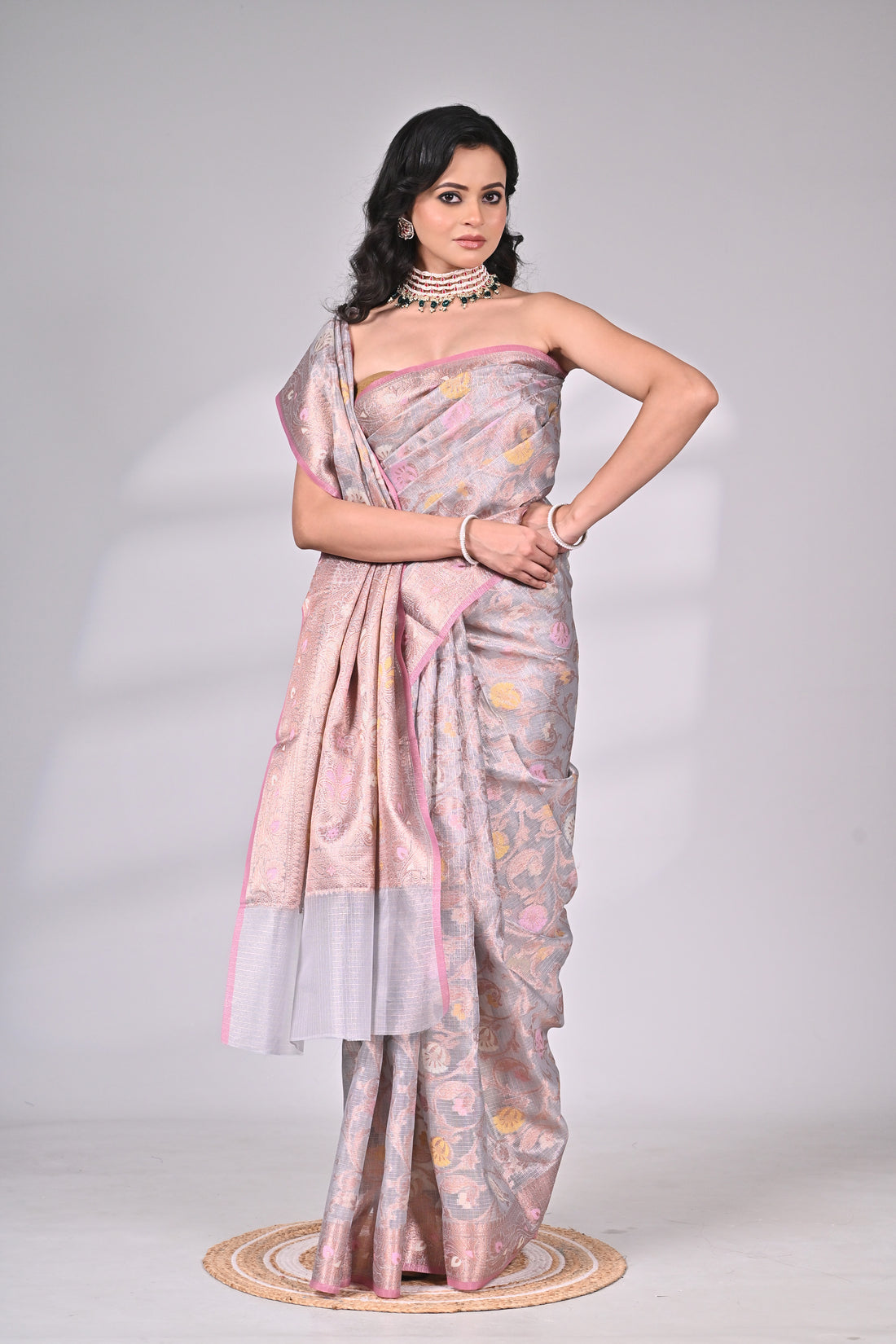 Pastel Kota Silk Saree with Intricate Weave
