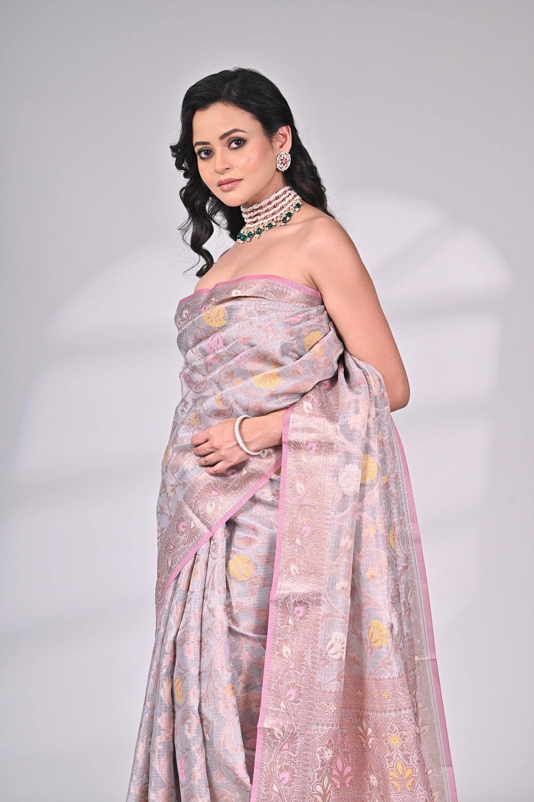 Pastel Kota Silk Saree with Intricate Weave