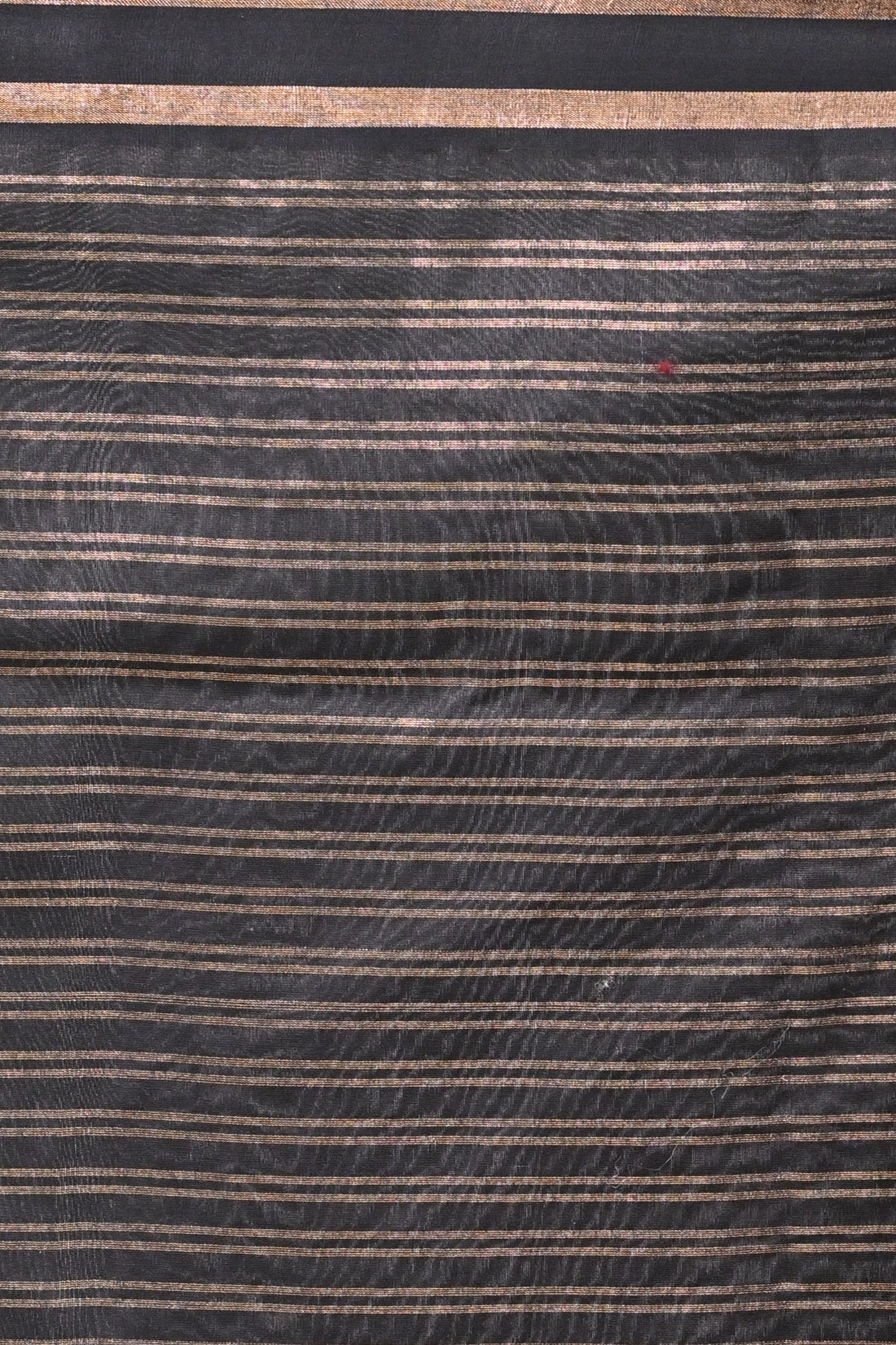 Black Dupion Handloom Silk Saree with Golden Stripes