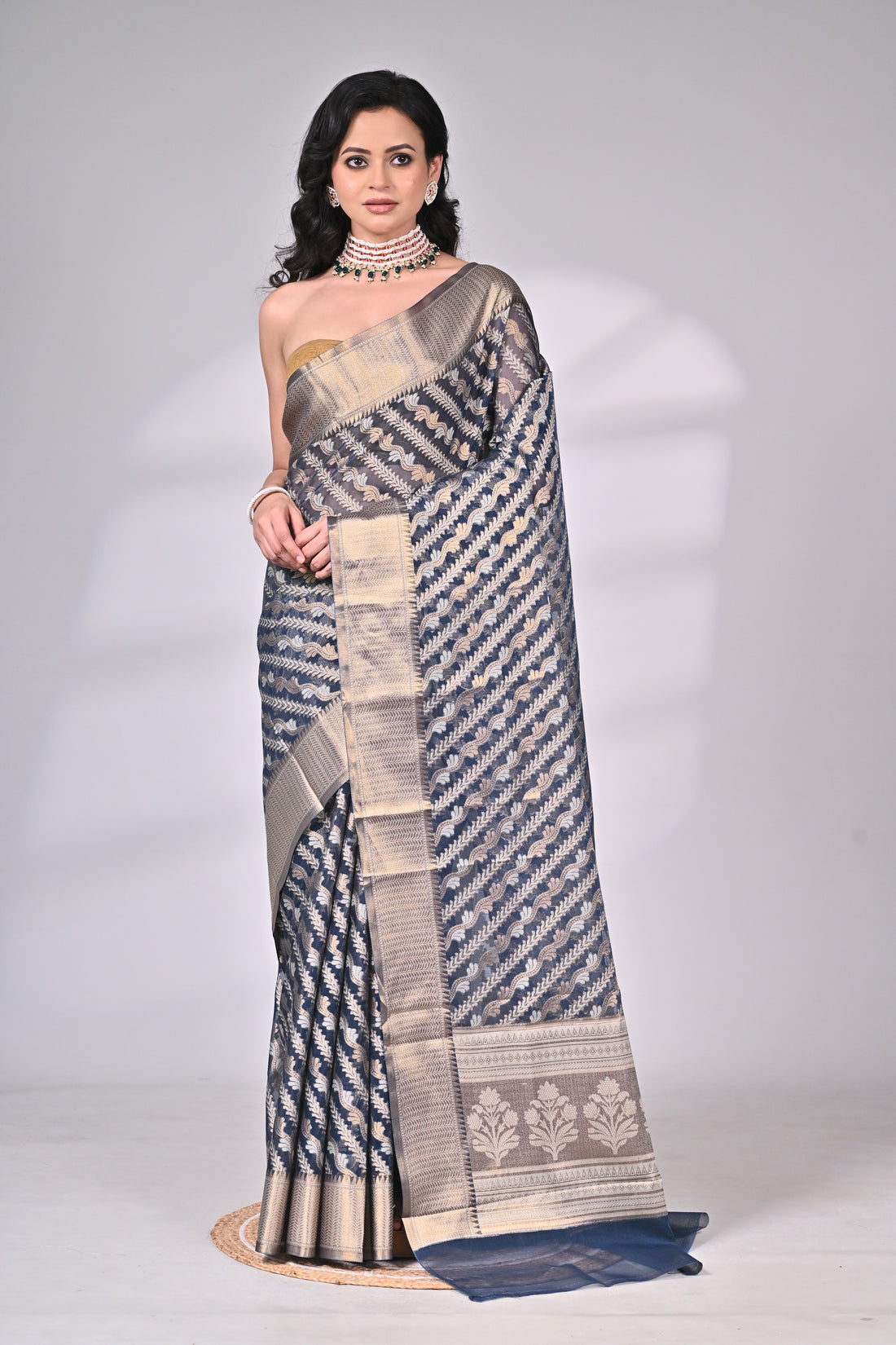 Kota Silk Saree in Blue and Beige