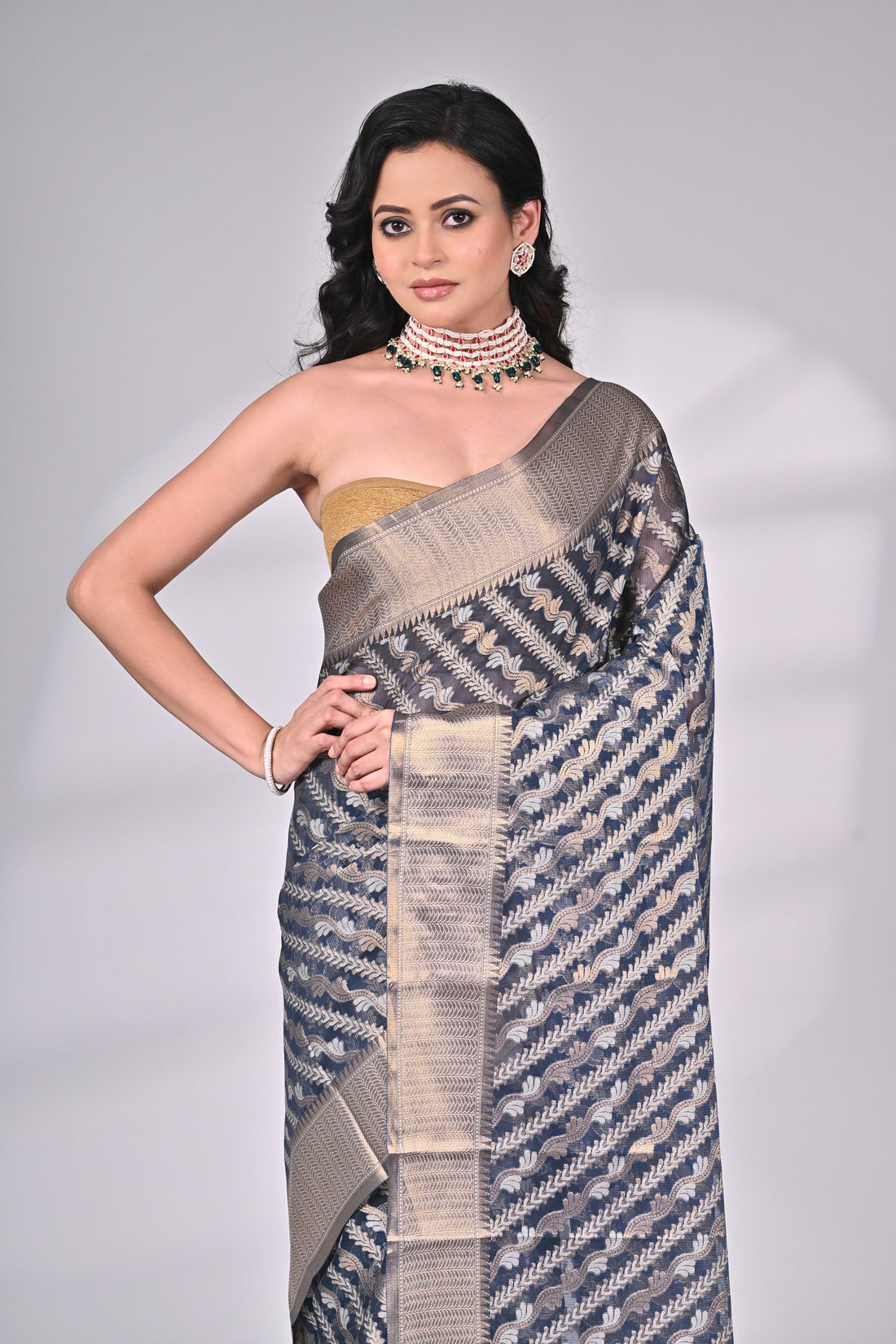 Kota Silk Saree in Blue and Beige