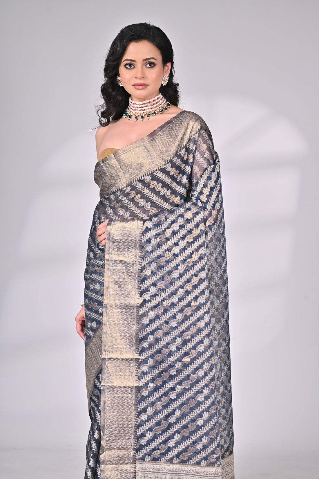 Kota Silk Saree in Blue and Beige