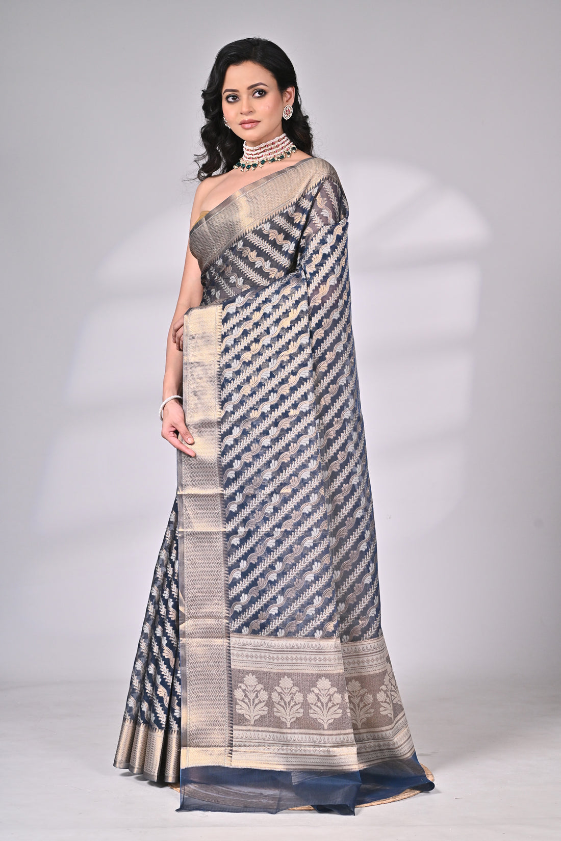 Kota Silk Saree in Blue and Beige